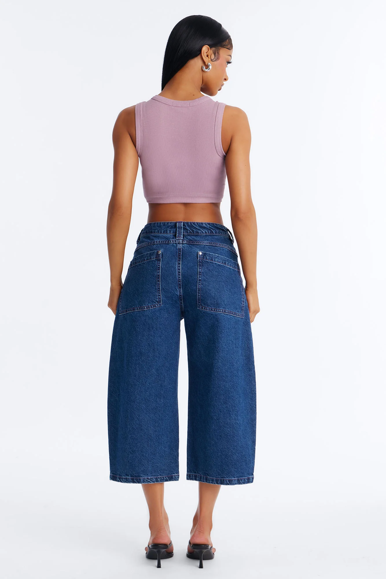 Persephone Button Fly Culotte Jeans - Rinse Blue Wash - Image 4