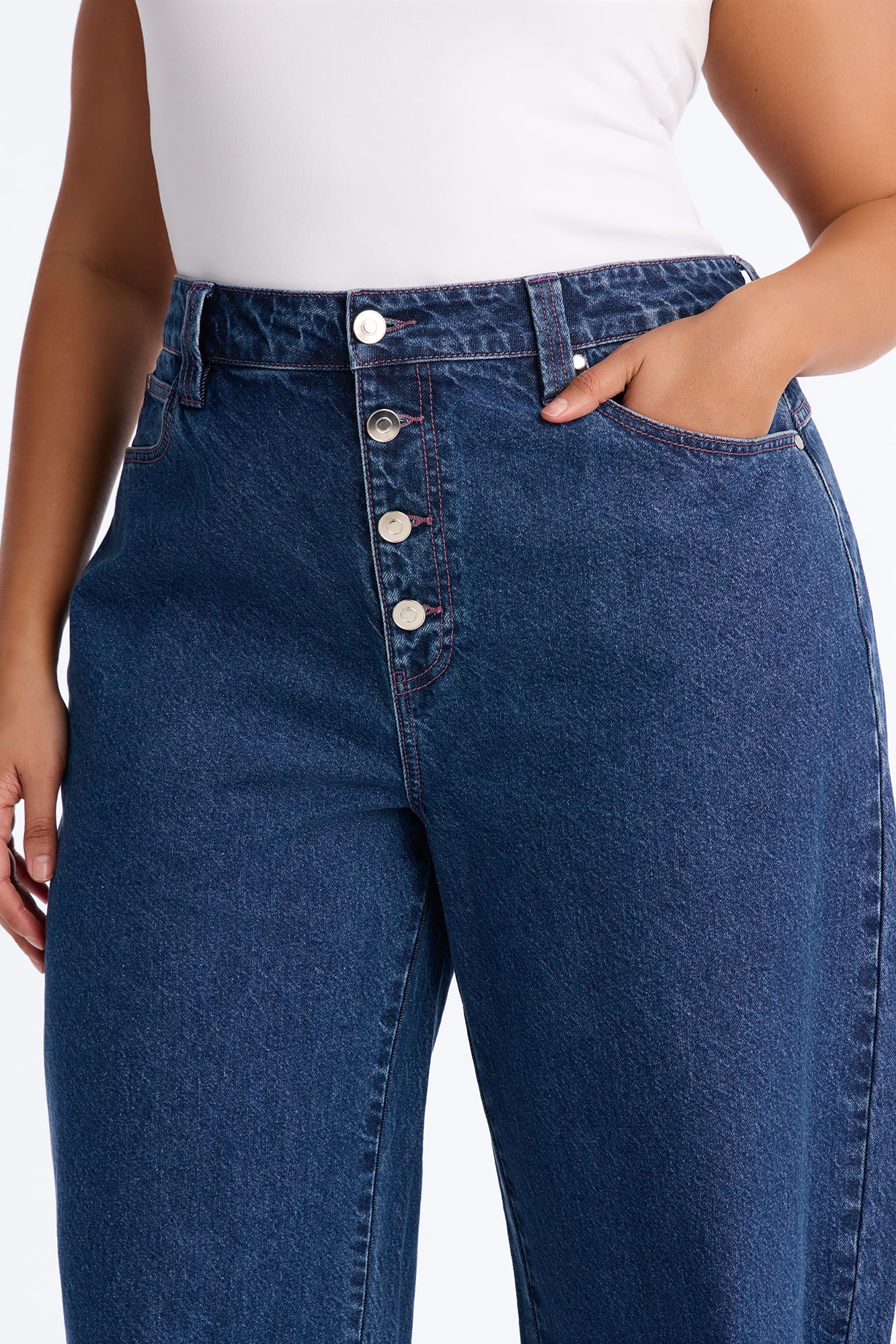Persephone Button Fly Culotte Jeans - Rinse Blue Wash - Image 7