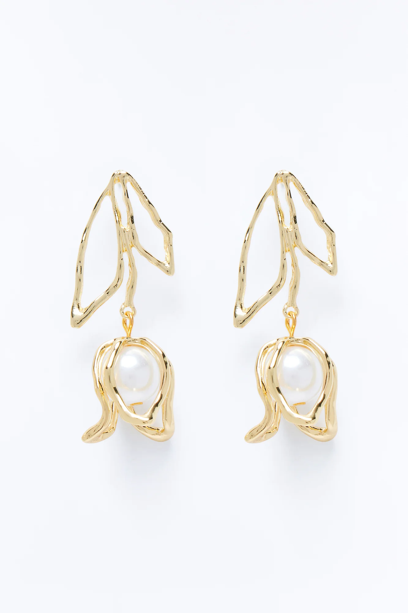 Petal Pearl Drop Earrings - Gold - Image 3
