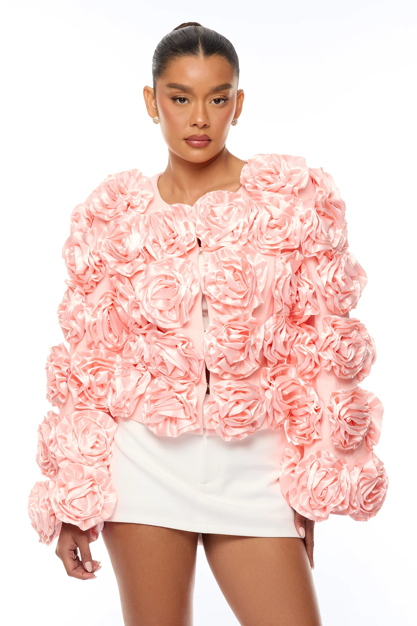 Petal Poise Floral Applique Jacket - Light Pink - Image 3