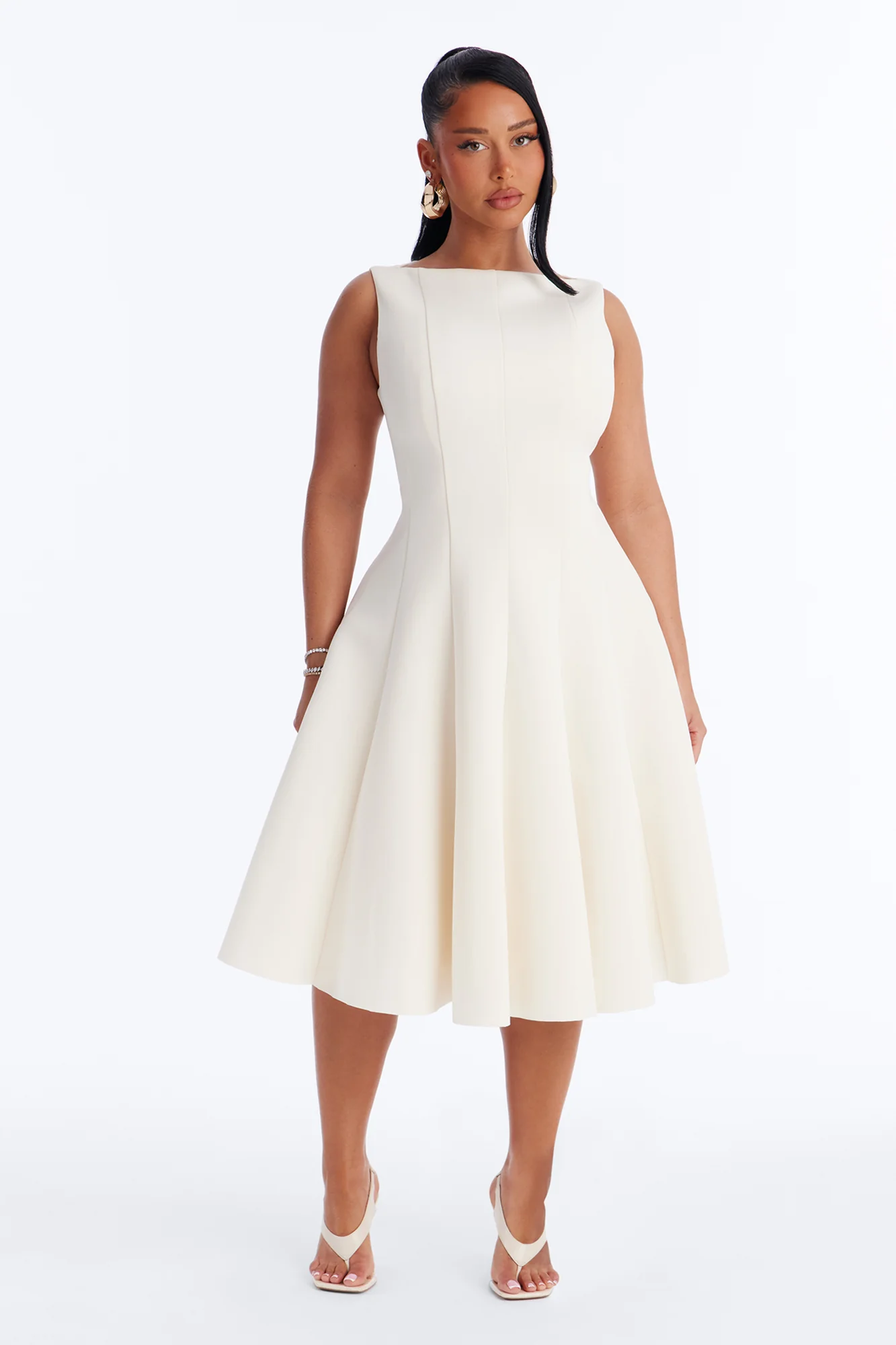 Petite Sweet Sunday Pleated Midi Dress - Cream