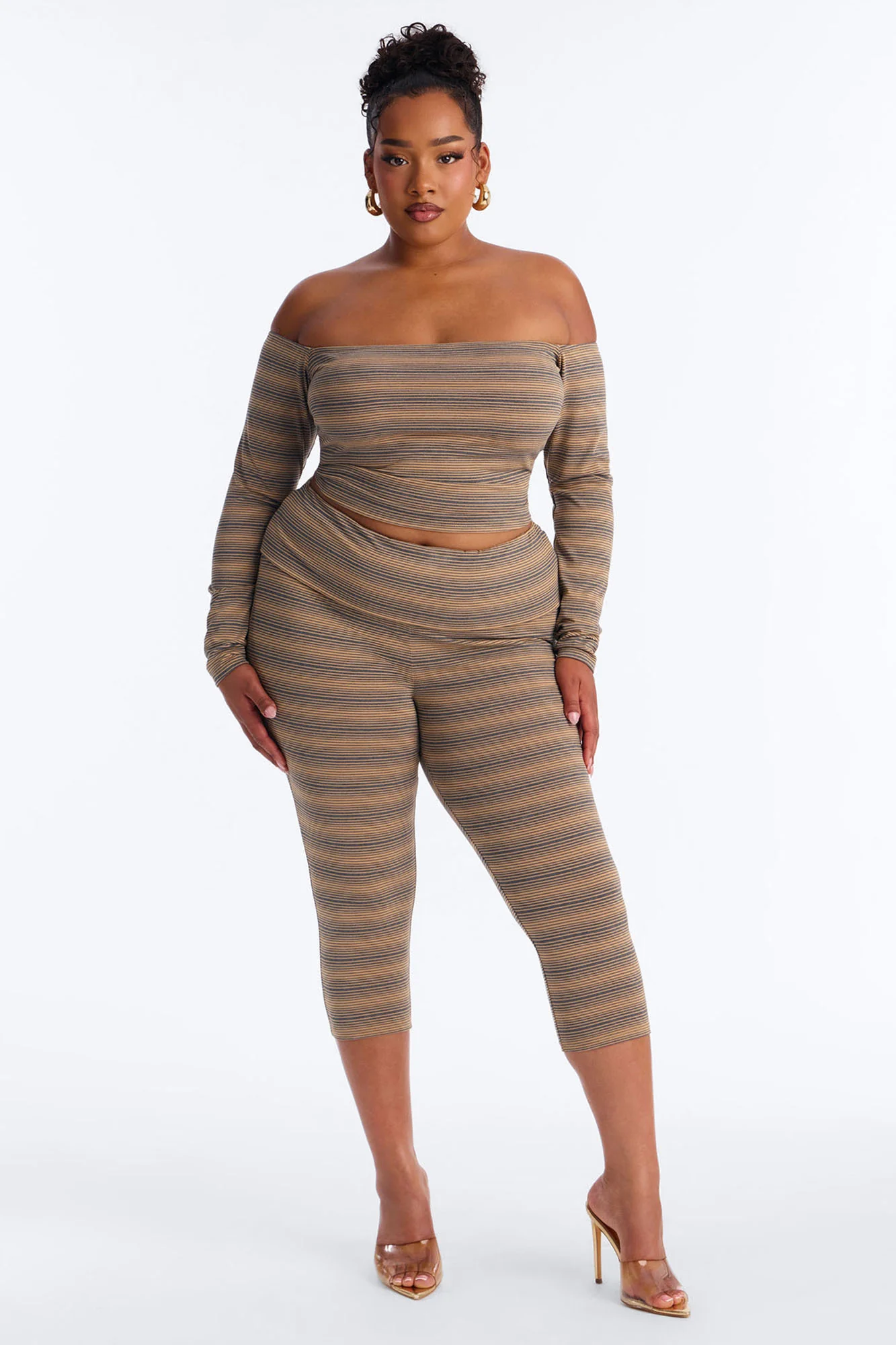 Petra Striped Off Shoulder Capri Set - Mustard/combo - Image 5