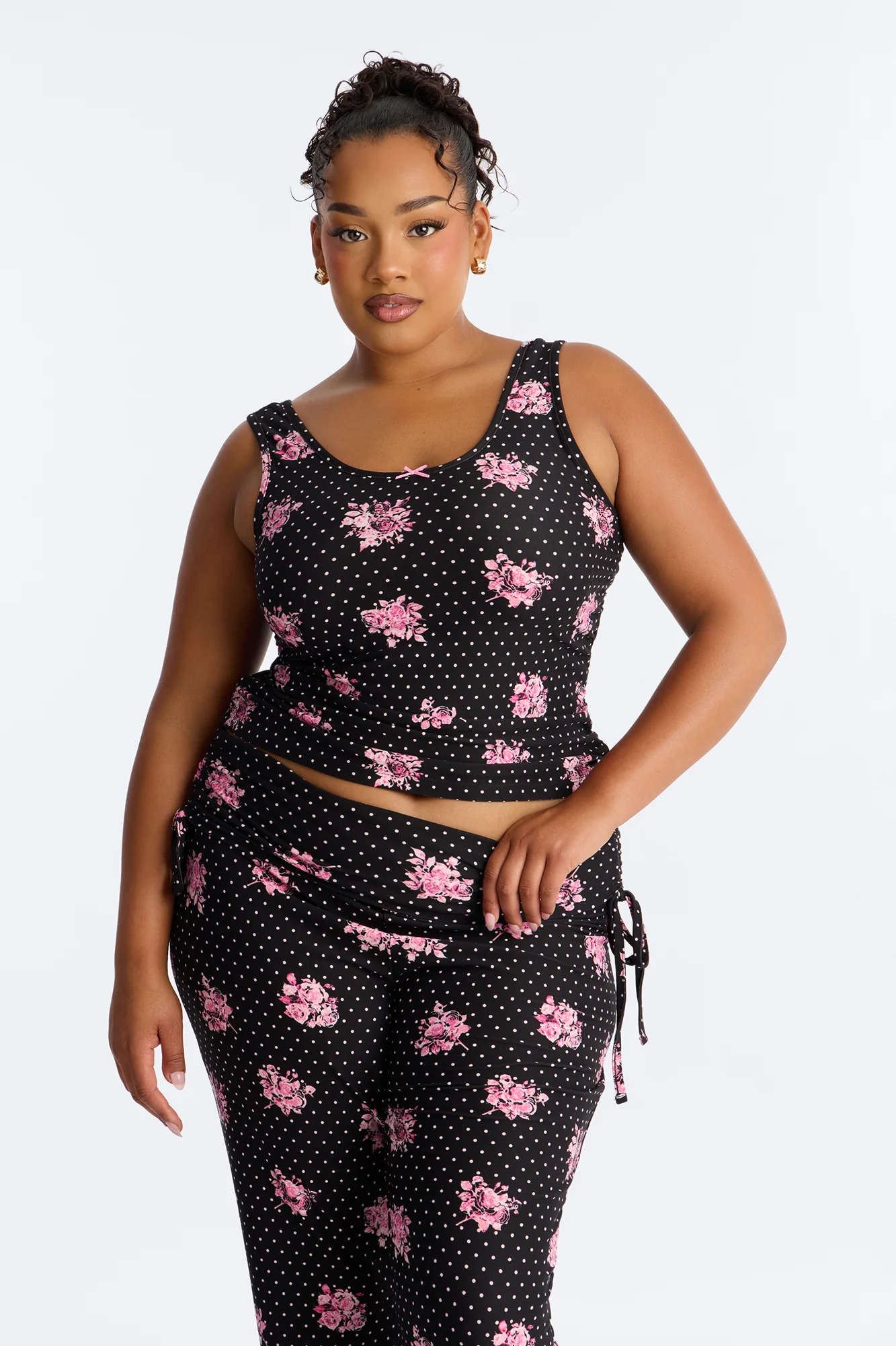 Petty Dreams Tank PJ Foldover Pant Set - Black/Pink - Image 5