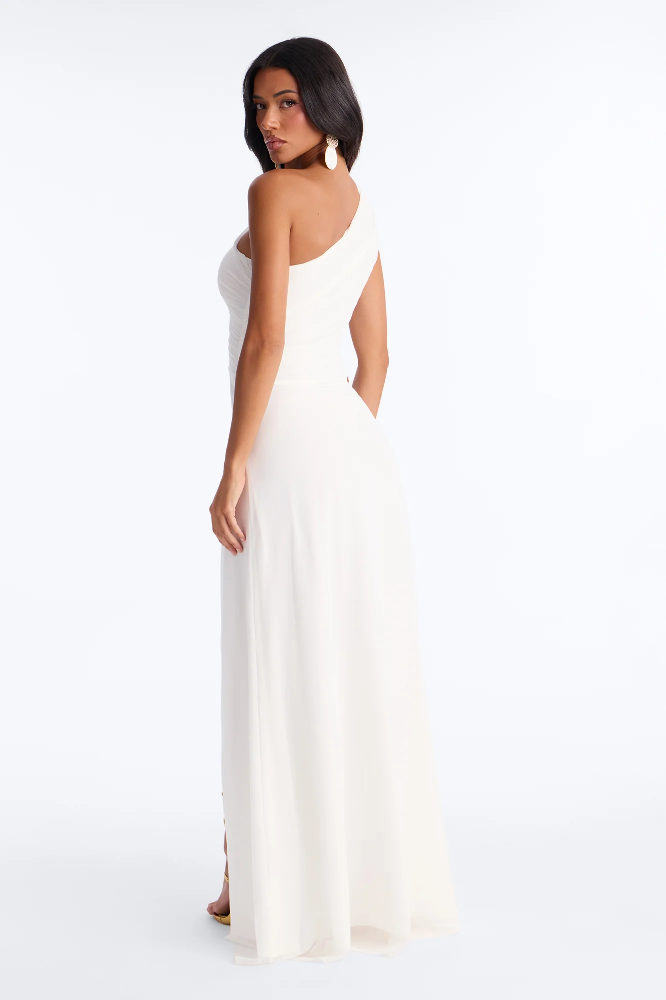Peyton Ruched Mesh Maxi Dress - White - Image 4
