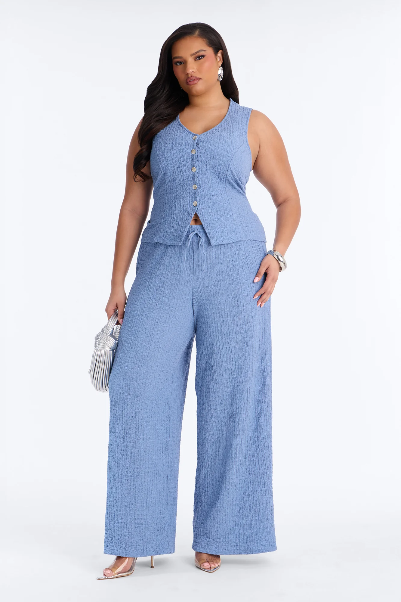 Pheobe Textured Pant Set - Blue - Image 4