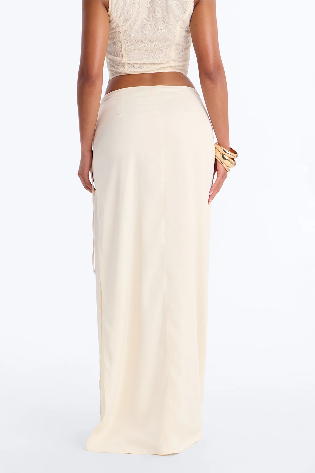 Phoebe Satin Wrap Maxi Skirt - Ivory - Image 4