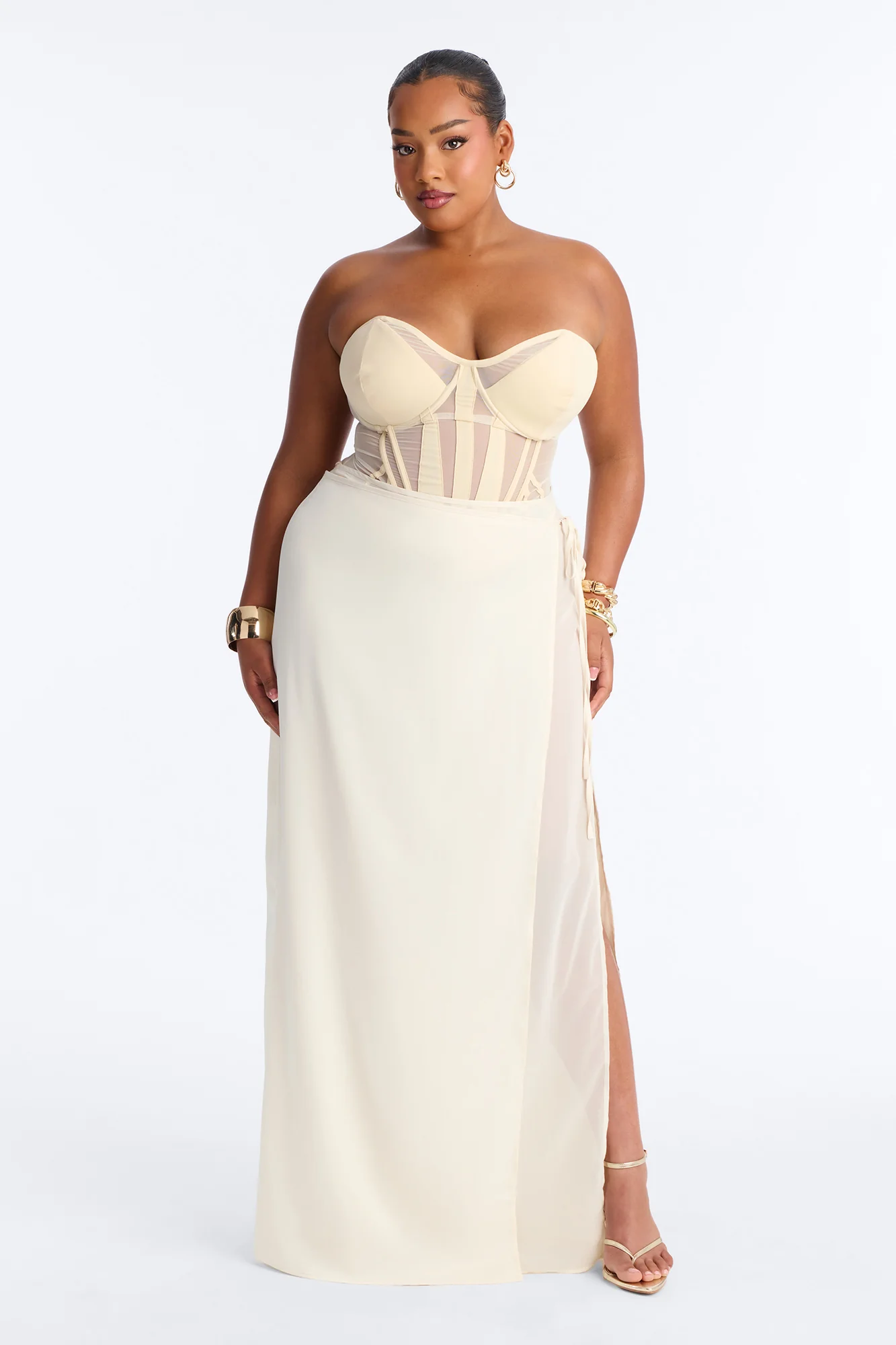 Phoebe Satin Wrap Maxi Skirt - Ivory - Image 5