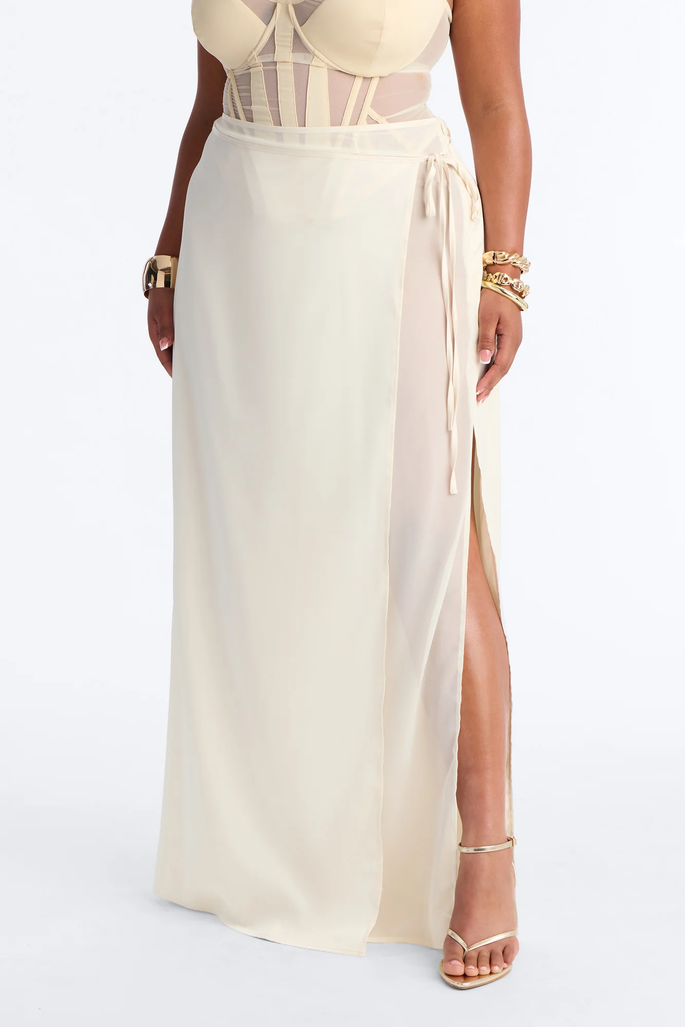 Phoebe Satin Wrap Maxi Skirt - Ivory - Image 6