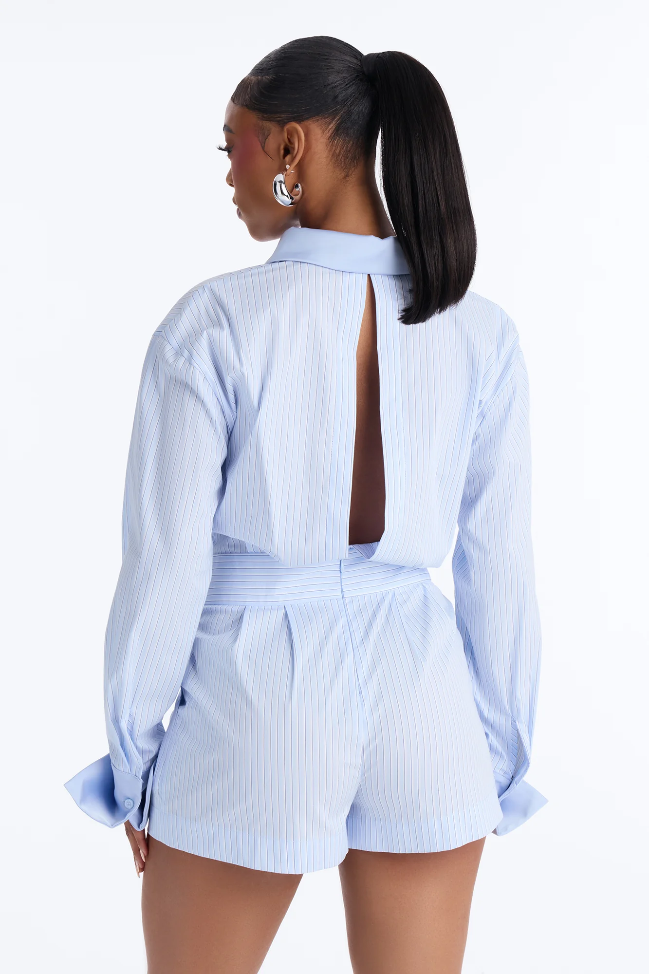 Pia Pinstripe Poplin Romper - Blue - Image 4