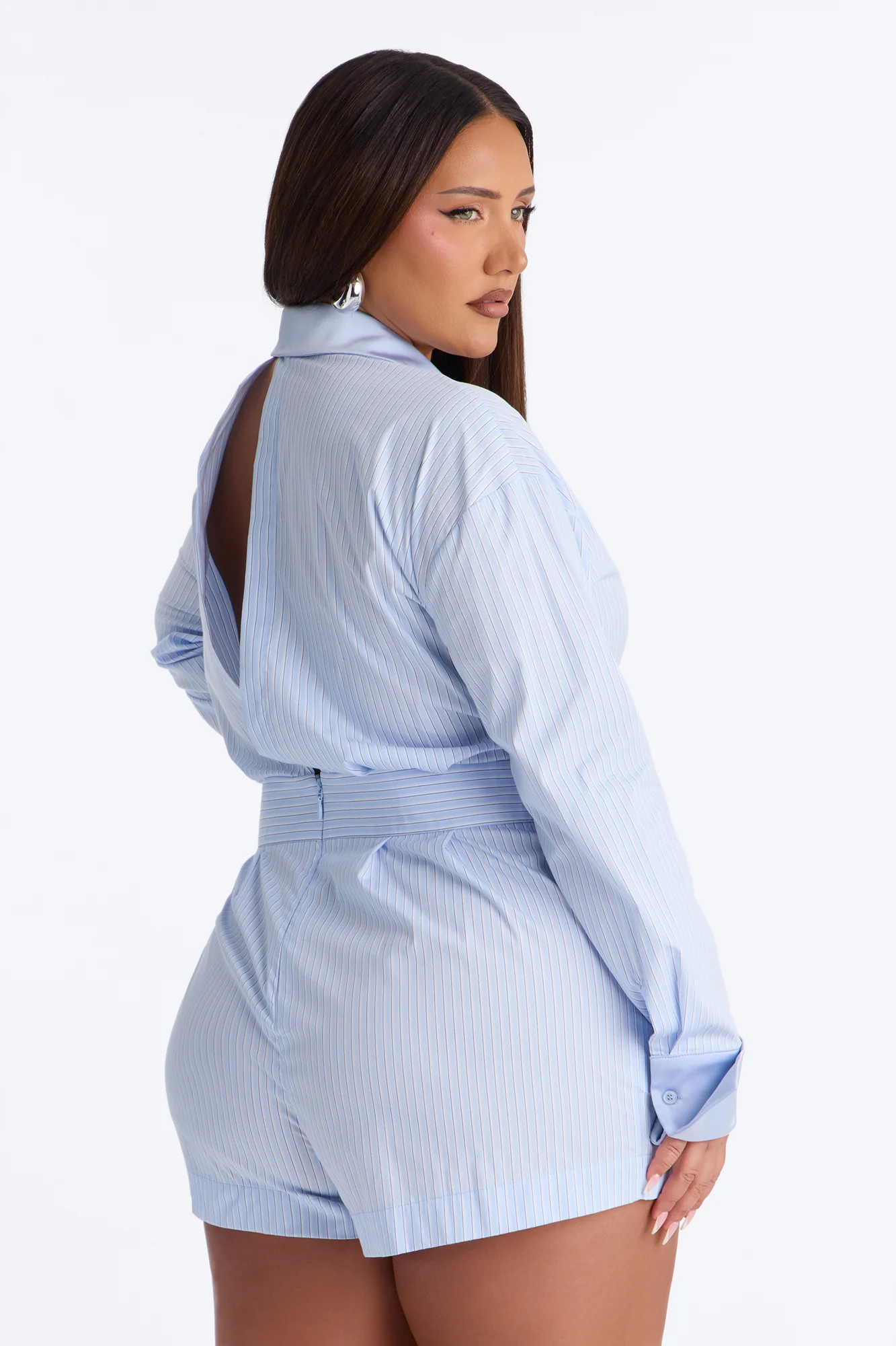 Pia Pinstripe Poplin Romper - Blue - Image 7