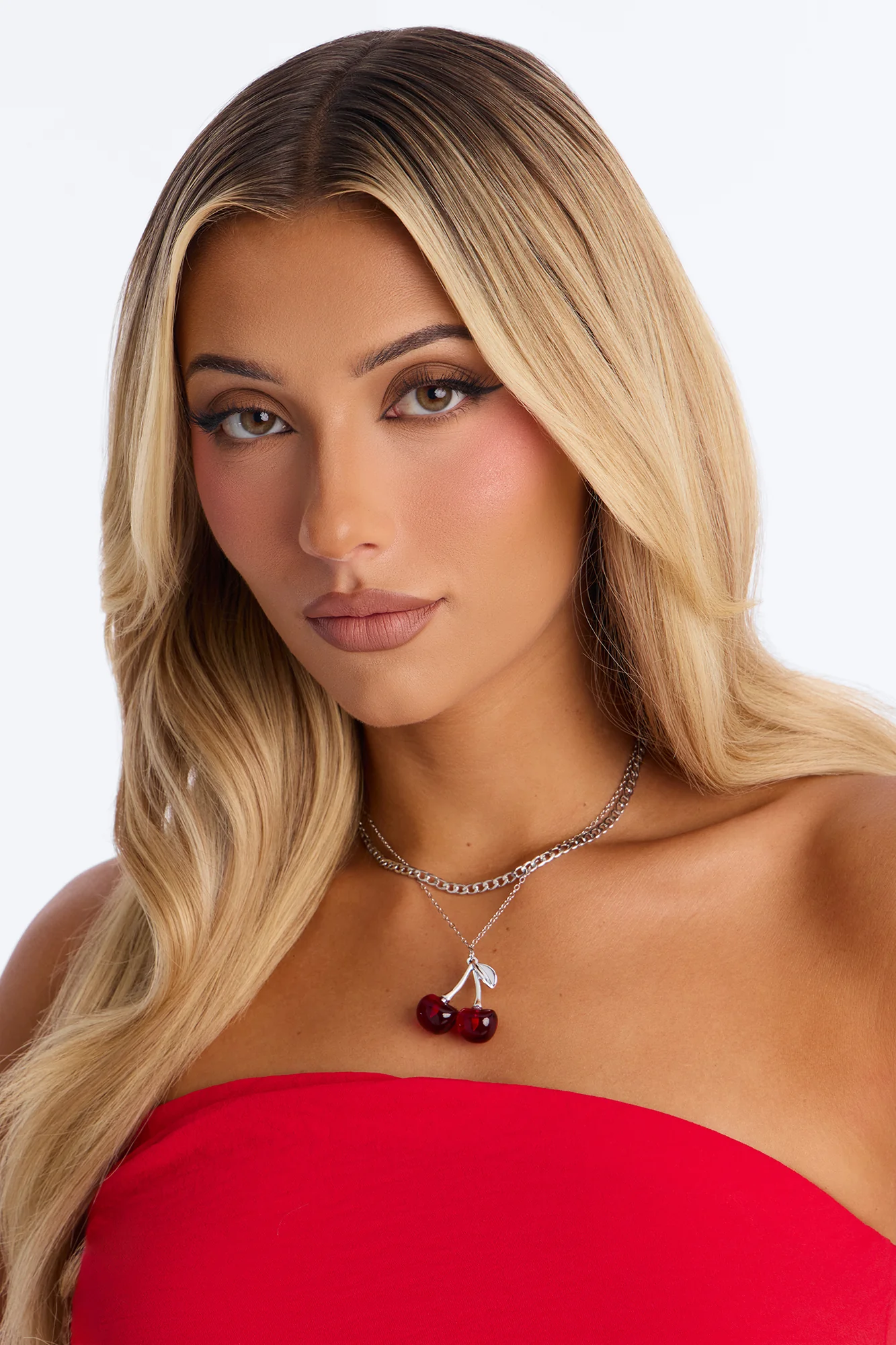 Pick Me Cherry Layered Necklace - Silver/Red - Image 2