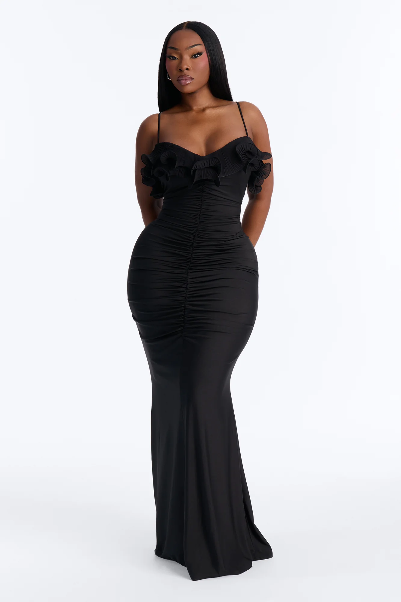 Pick Me Up At 8 Ruffle Gown - Black