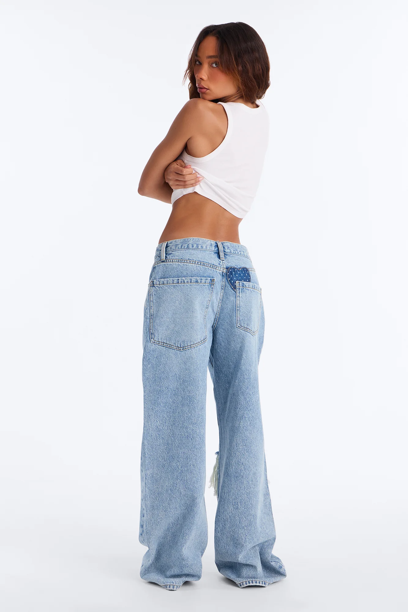 Pieces Of Me Rip And Repair Wide Leg Jeans - Light Wash - Image 3