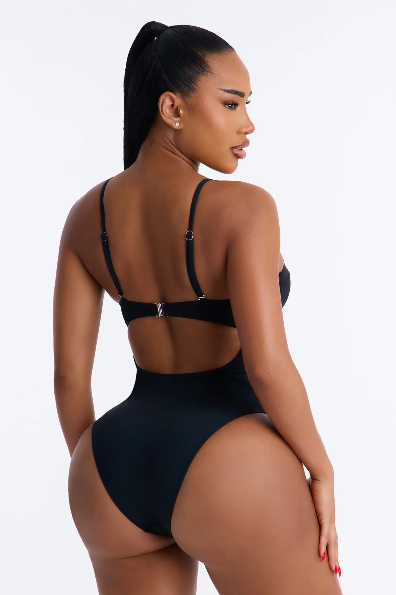 Pier Pressure Underwire Mesh Cutout 1 Piece Swimsuit - Black - Image 3