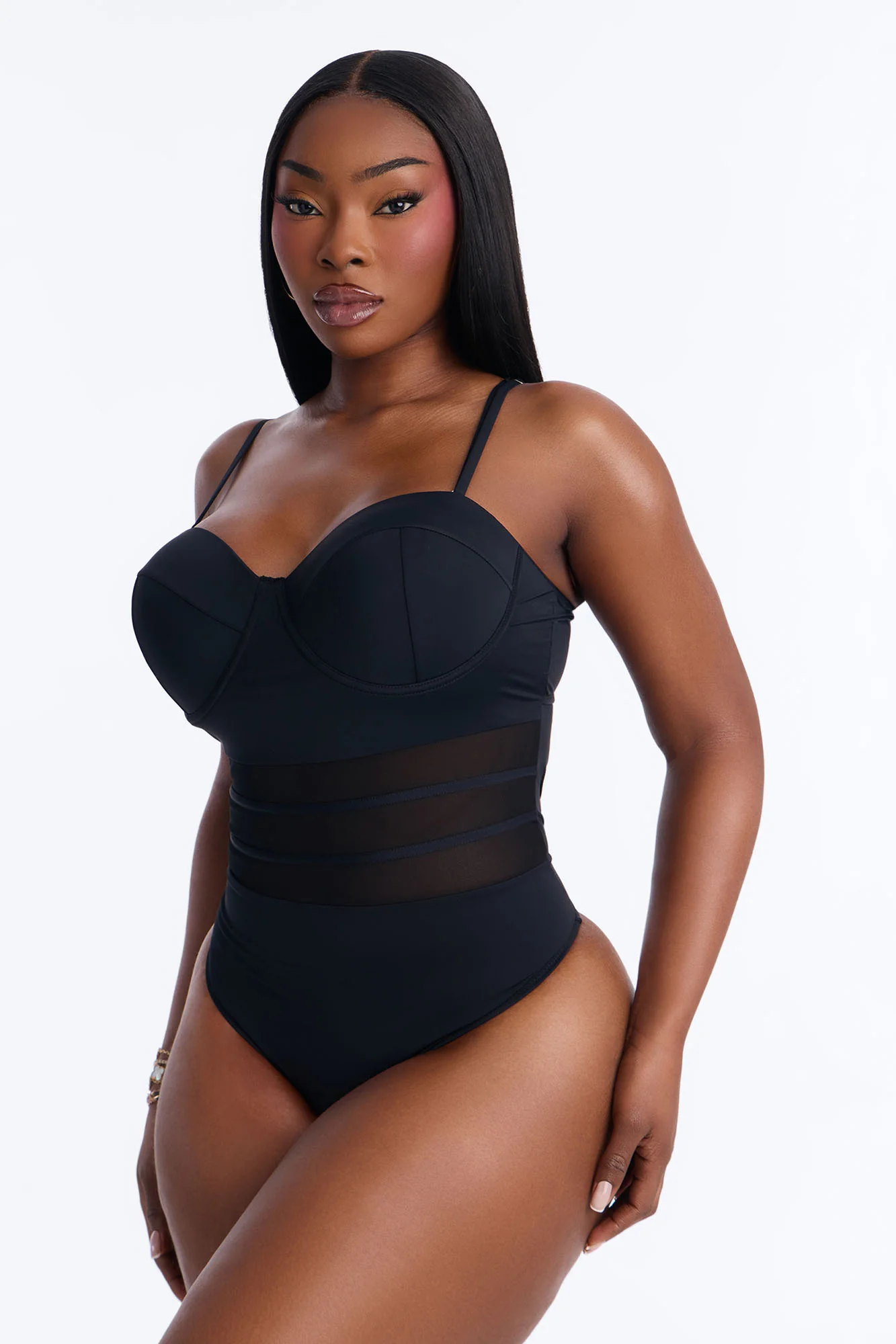 Pier Pressure Underwire Mesh Cutout 1 Piece Swimsuit - Black - Image 4