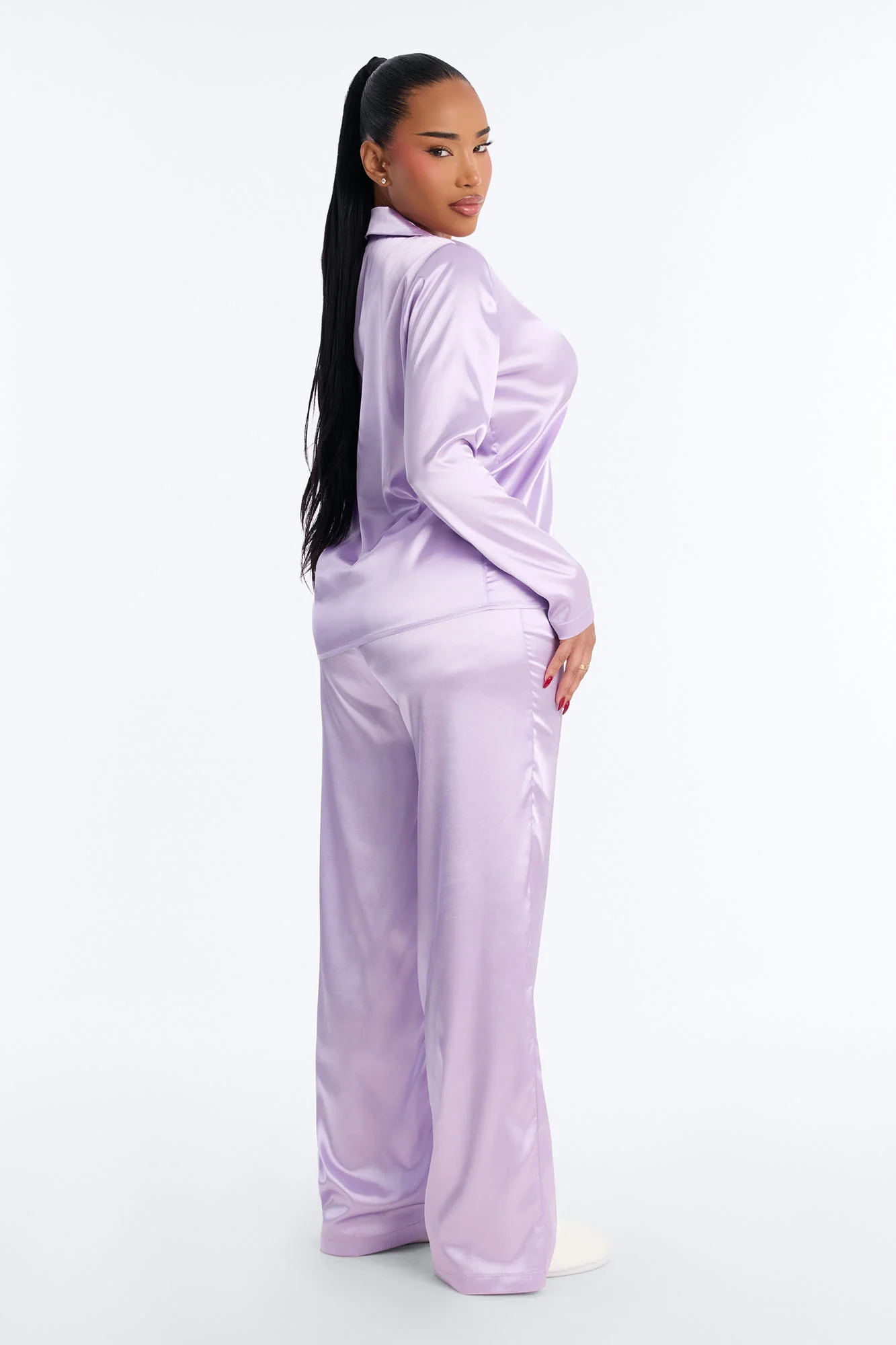 Pillow Fight Stretch Satin PJ Pant Set - Lavender - Image 4