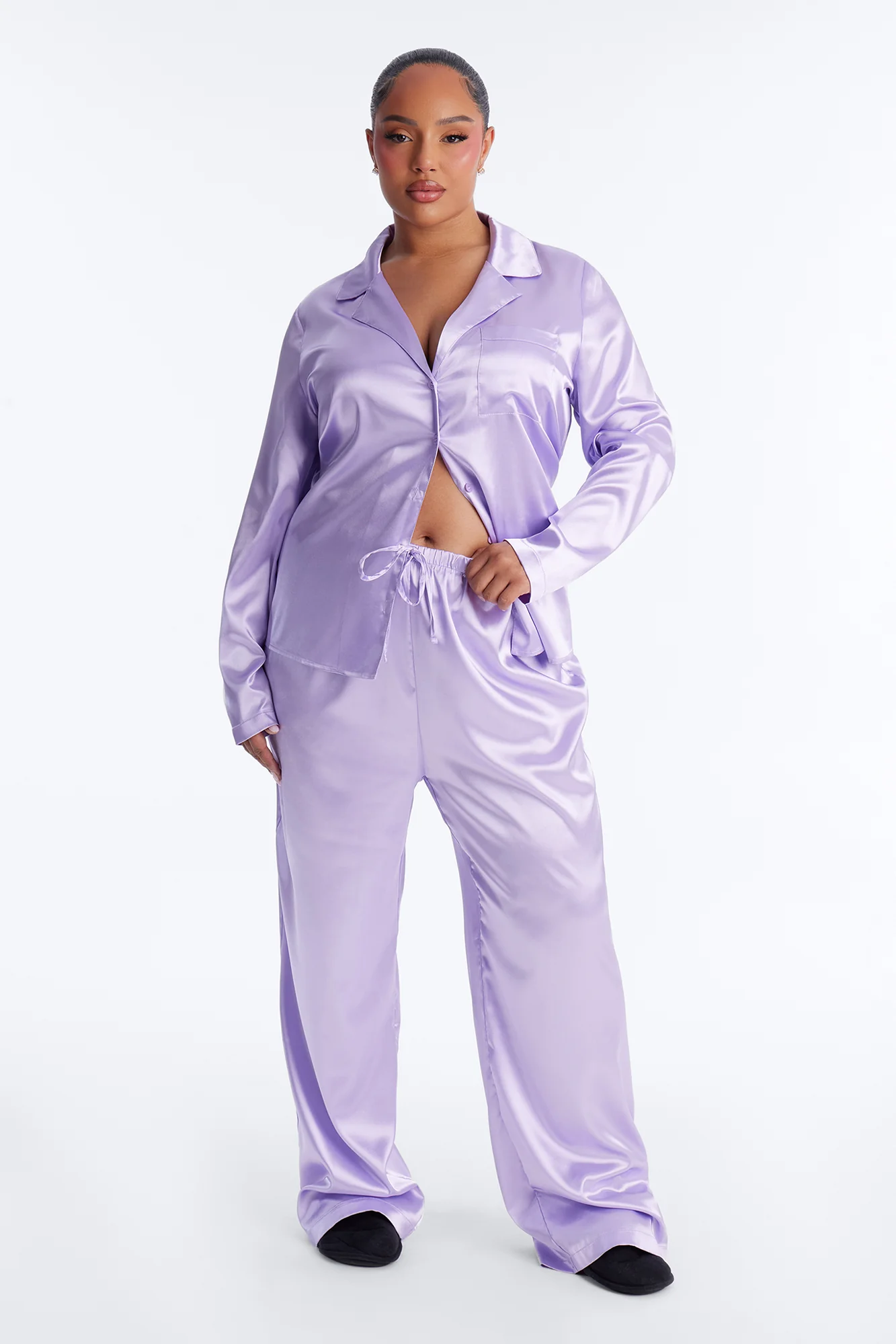 Pillow Fight Stretch Satin PJ Pant Set - Lavender - Image 5