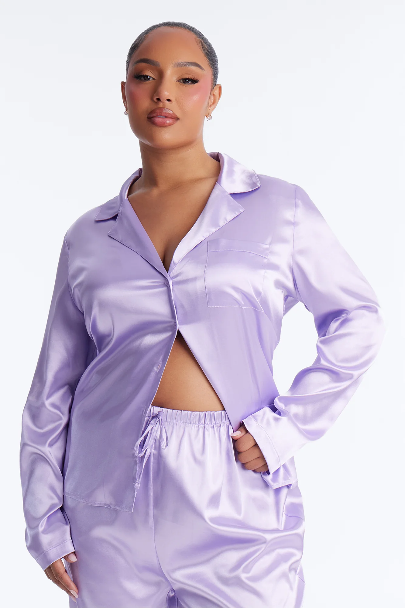Pillow Fight Stretch Satin PJ Pant Set - Lavender - Image 6