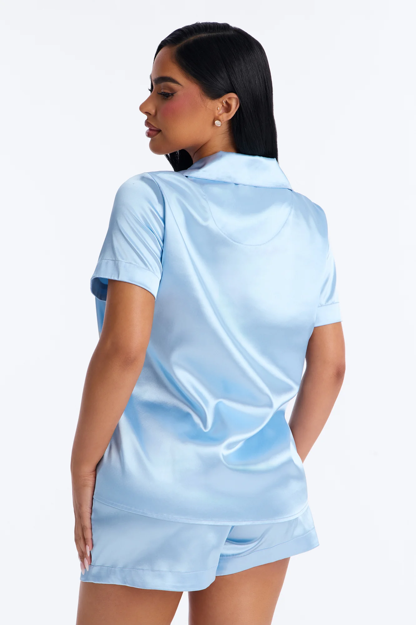 Pillow Fight Stretch Satin PJ Short Set - Light Blue - Image 3