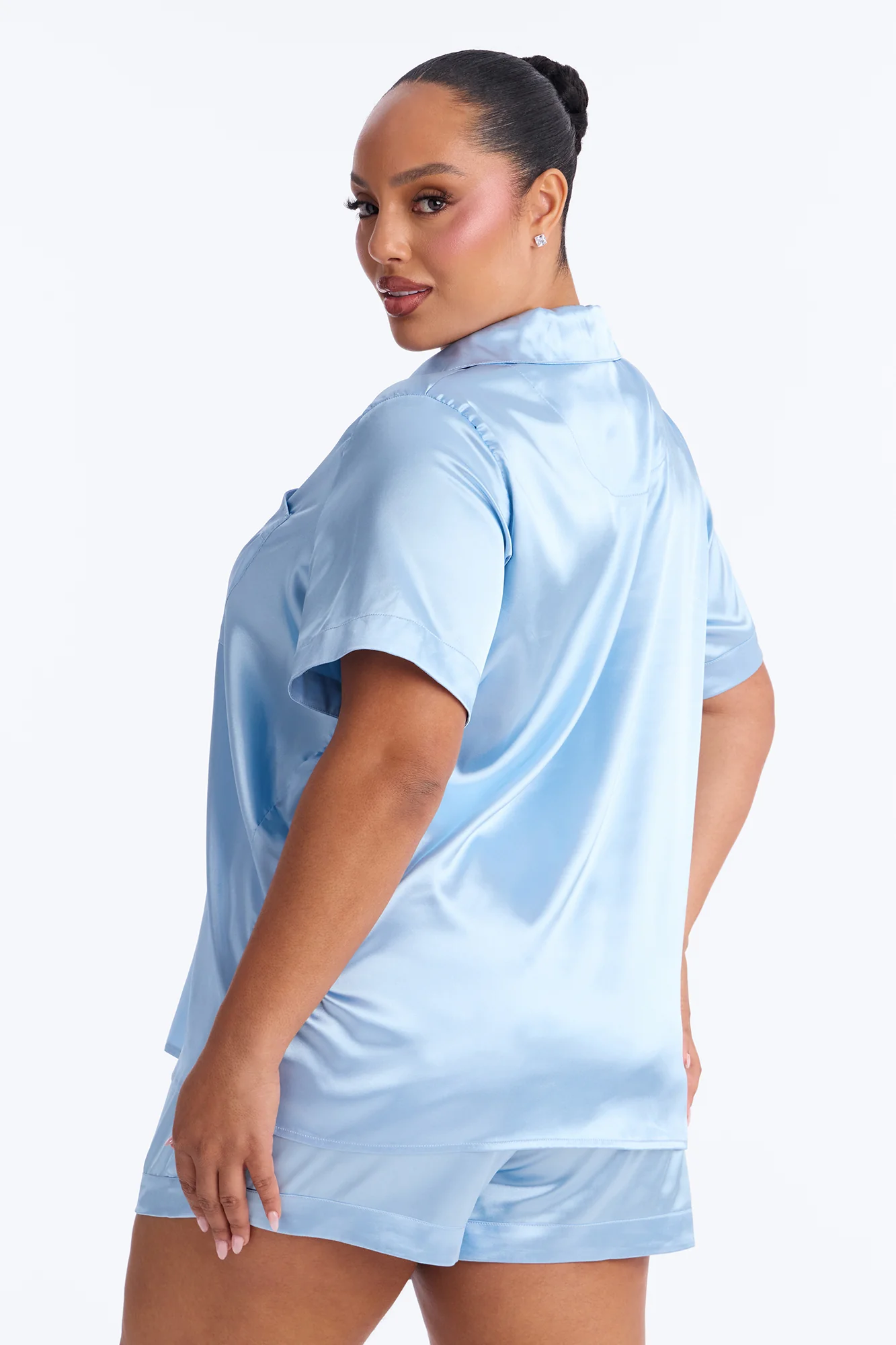 Pillow Fight Stretch Satin PJ Short Set - Light Blue - Image 6
