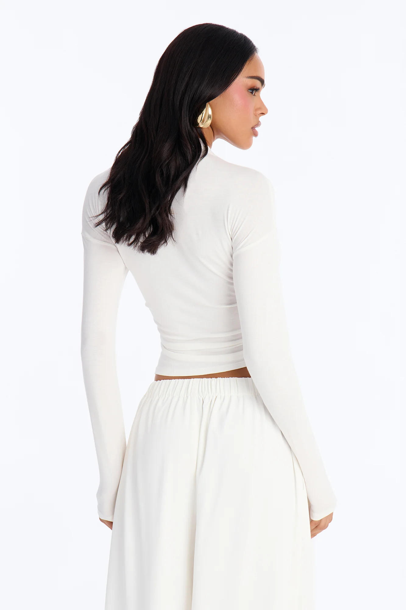 Pin Me Asymmetrical Neck Long Sleeve Top - White - Image 4