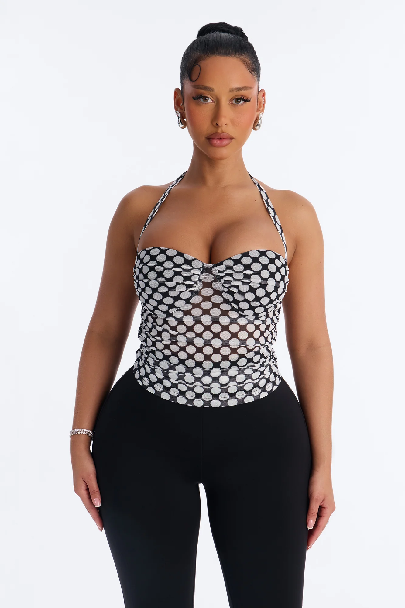 Pin Up Sweetheart Neck Halter Top - Black/combo