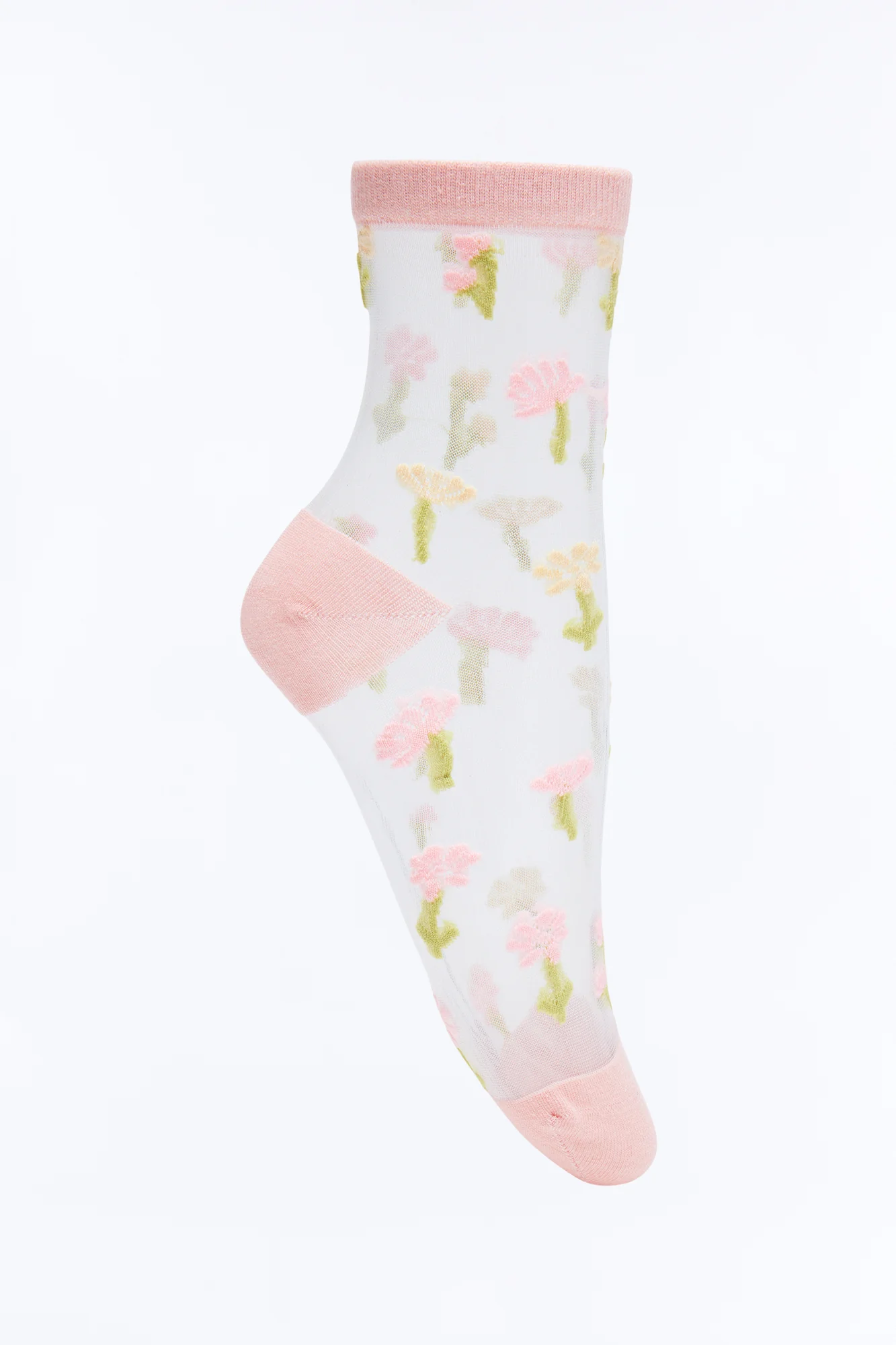Pink Flowers Sheer Crew Socks - Pink/combo - Image 3