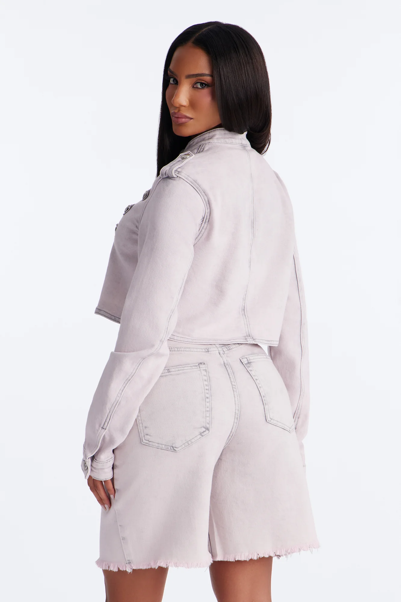 Pink Parade Cropped Denim Jacket - Pink - Image 4