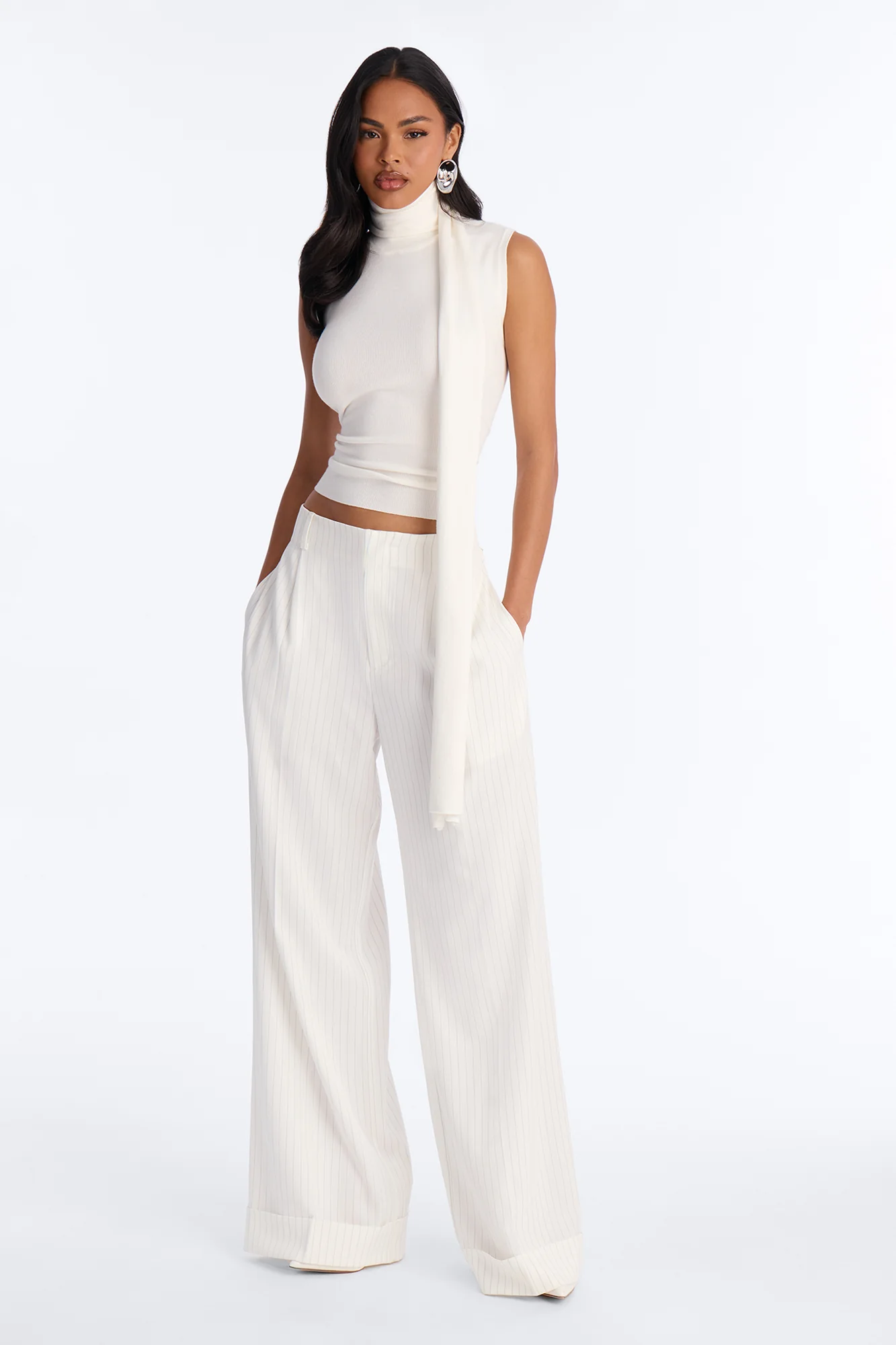 Pinstripes And Attitude Hardware Crepe Trouser Pant 33″ - White