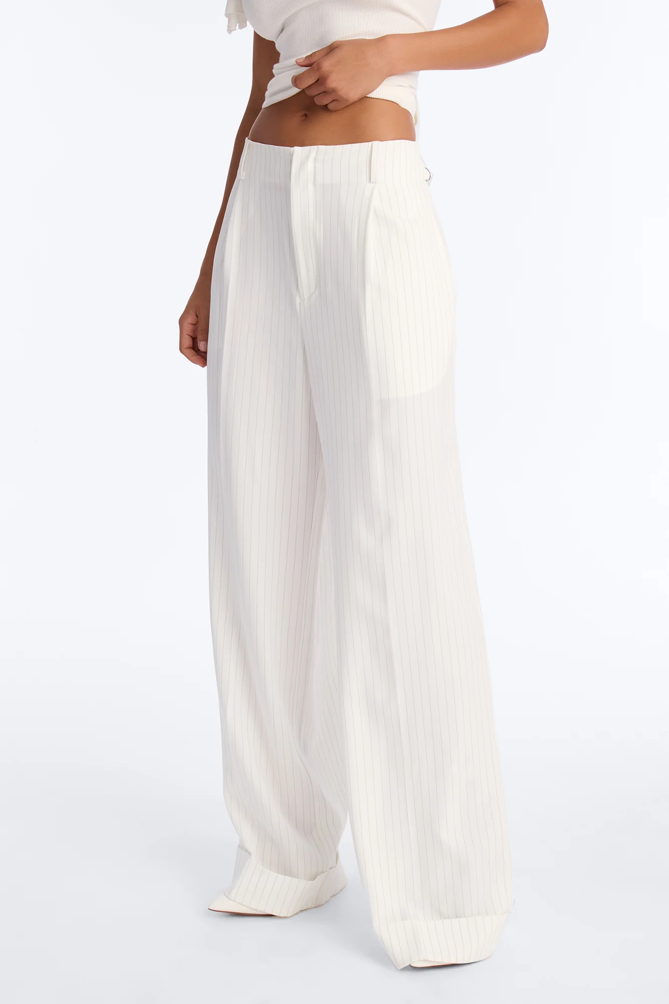 Pinstripes And Attitude Hardware Crepe Trouser Pant 33″ - White - Image 2
