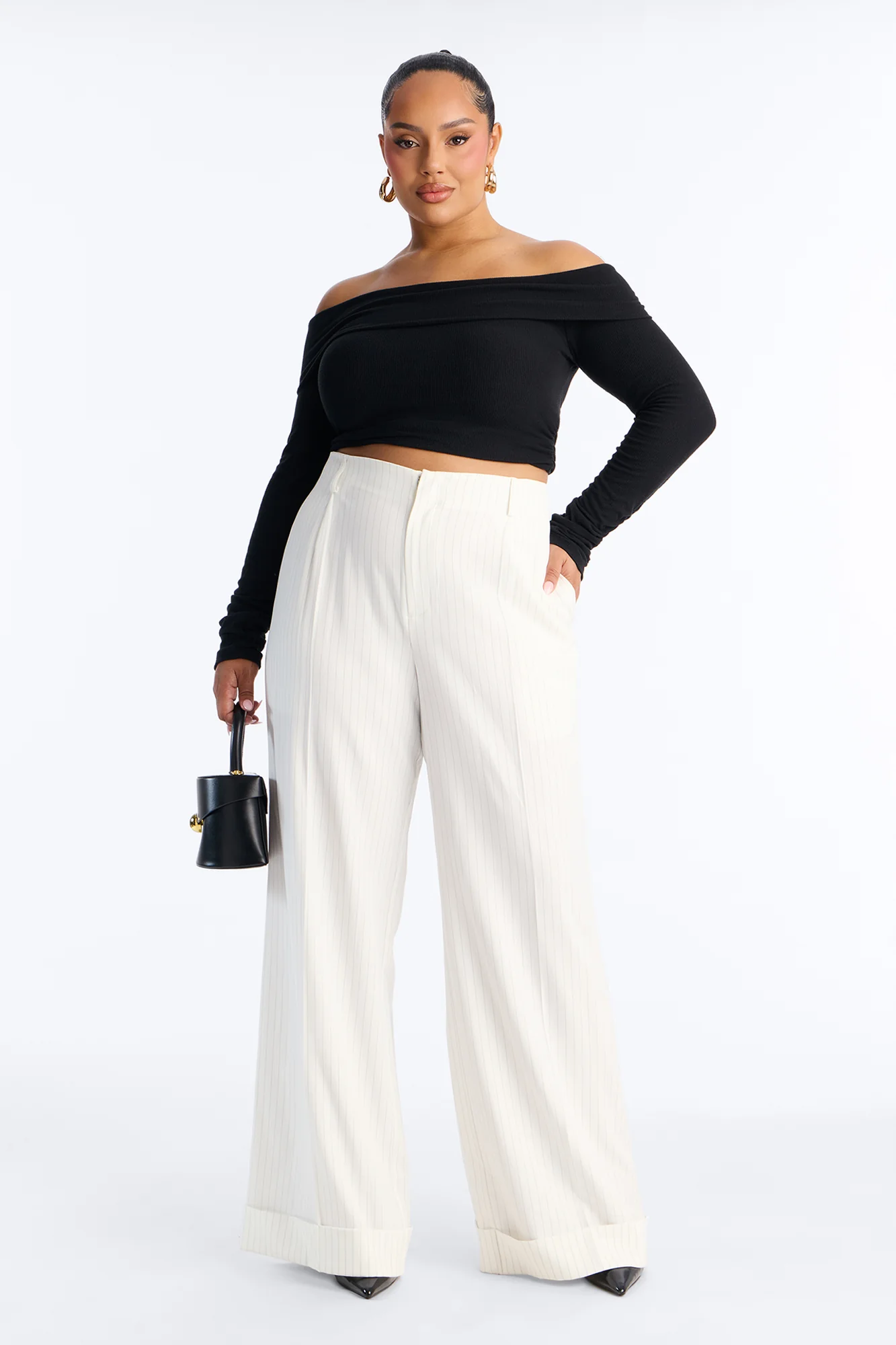 Pinstripes And Attitude Hardware Crepe Trouser Pant 33″ - White - Image 5