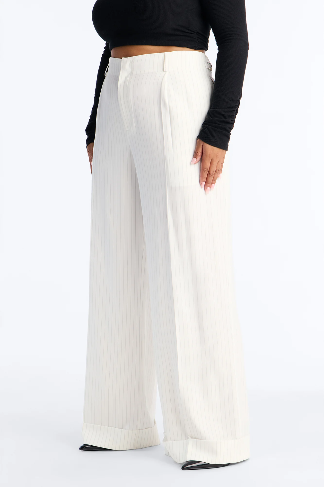 Pinstripes And Attitude Hardware Crepe Trouser Pant 33″ - White - Image 6