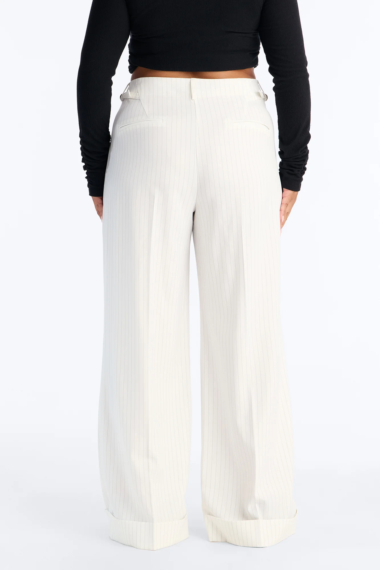 Pinstripes And Attitude Hardware Crepe Trouser Pant 33″ - White - Image 8