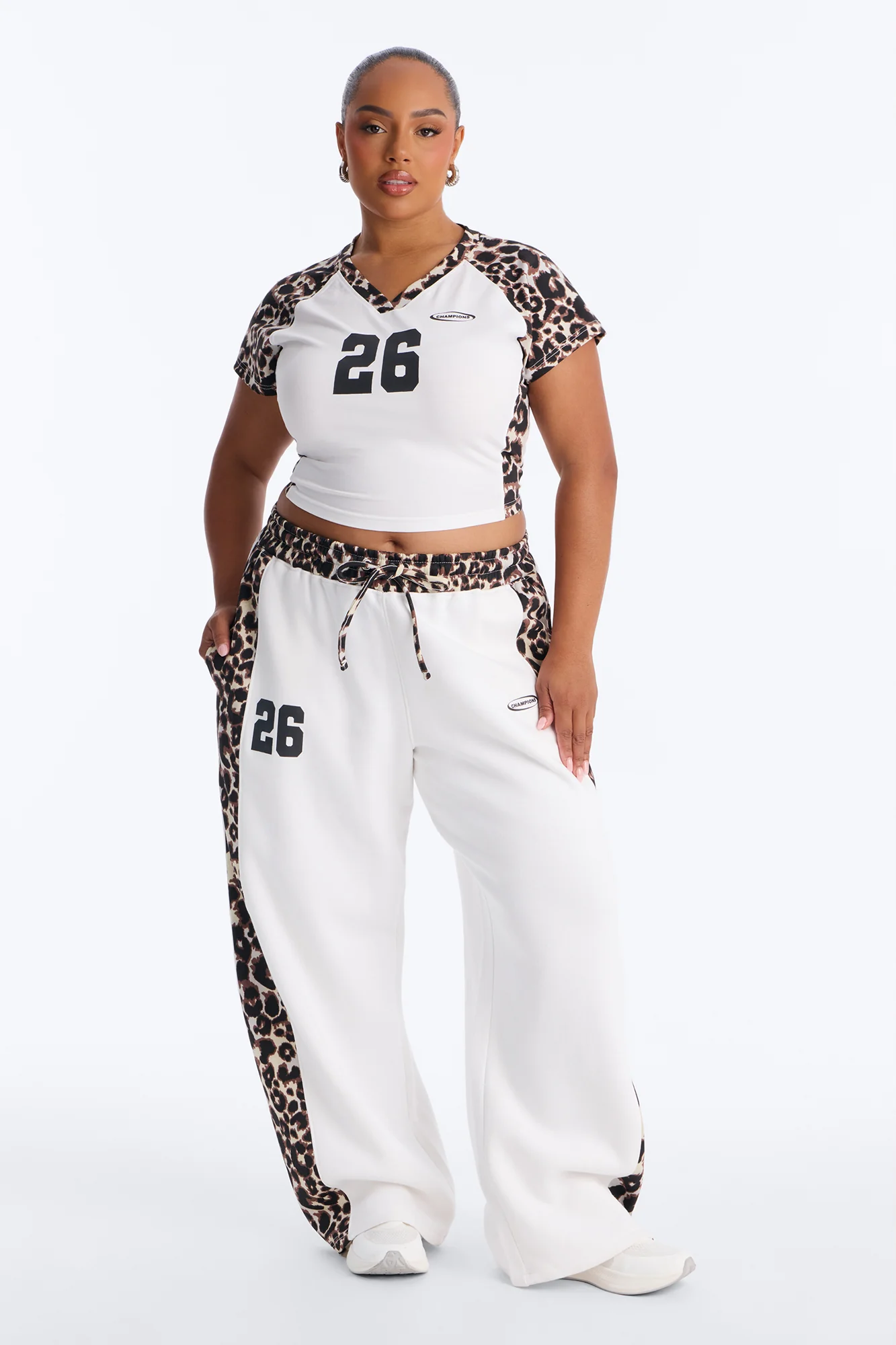 Piper Leopard Wide Leg Fleece Lounge Set - White/combo - Image 5