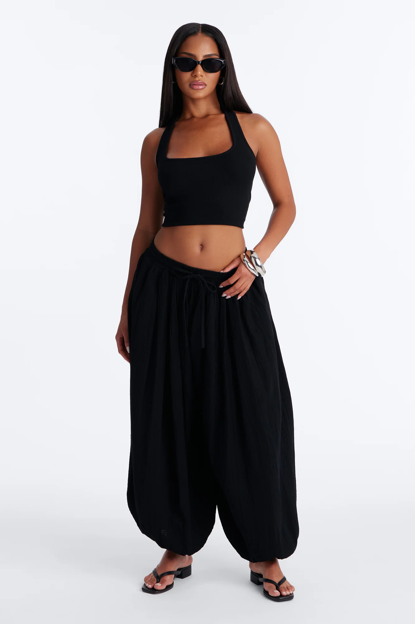Piper Low Rise Cotton Gauze Balloon Jogger Pant 28″ - Black