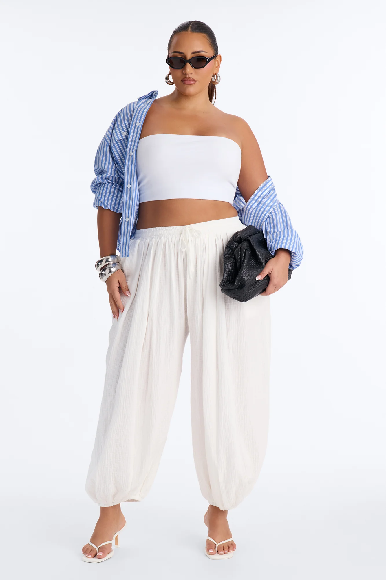 Piper Low Rise Cotton Gauze Balloon Jogger Pant 28″ - White - Image 5