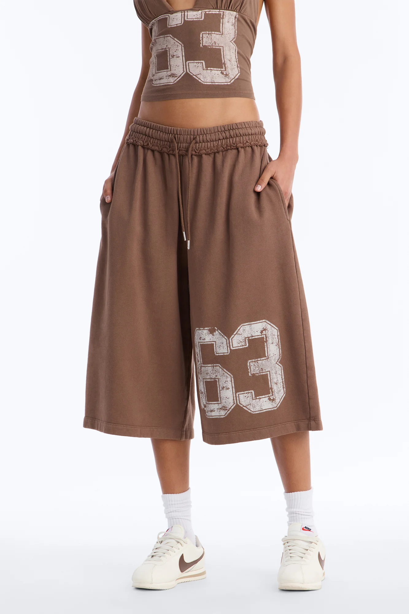 Play Hard To Get Wide Leg Jorts - Brown - Image 2