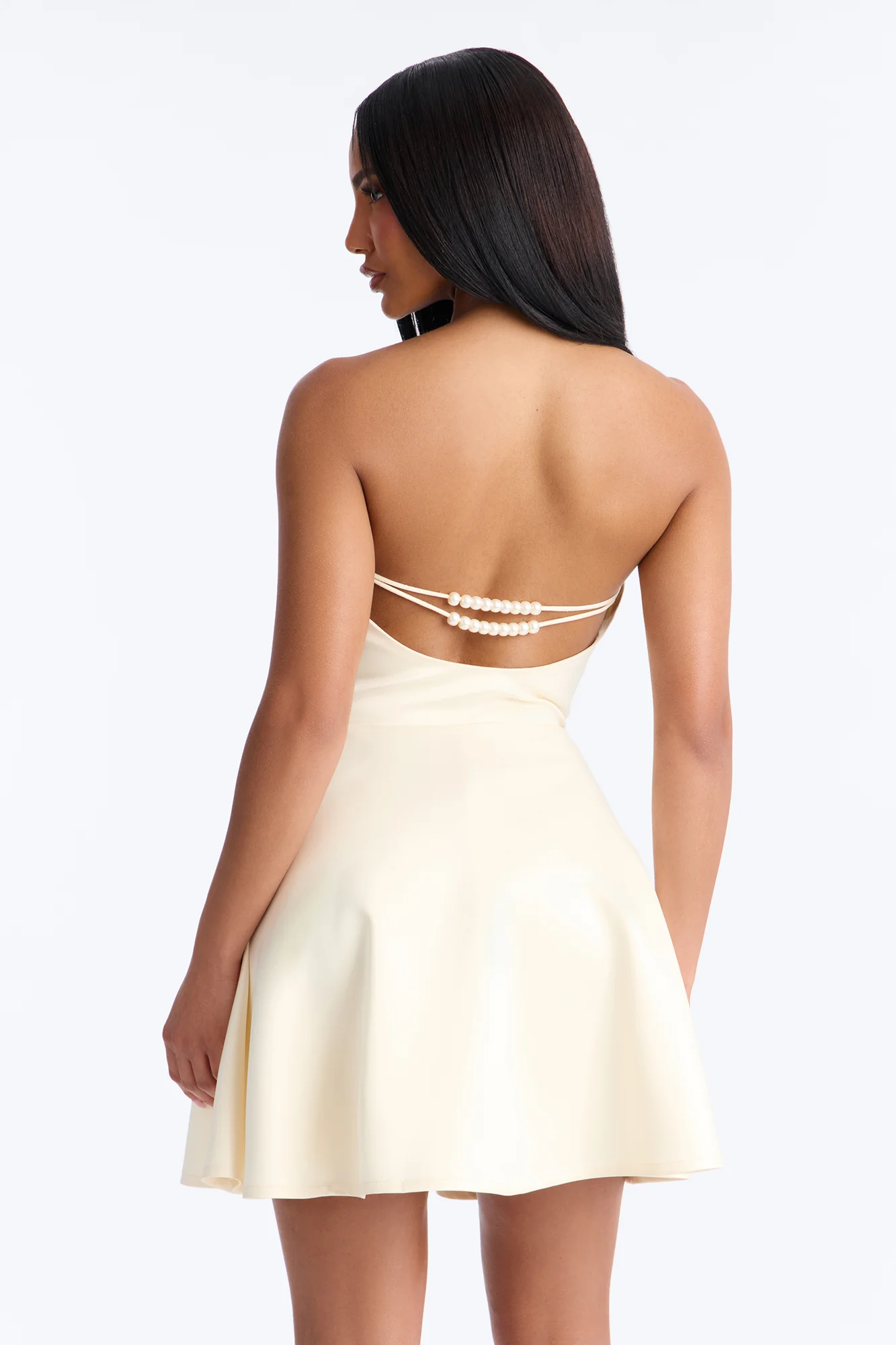 Playful Satin Strapless Mini Dress - Off White - Image 3