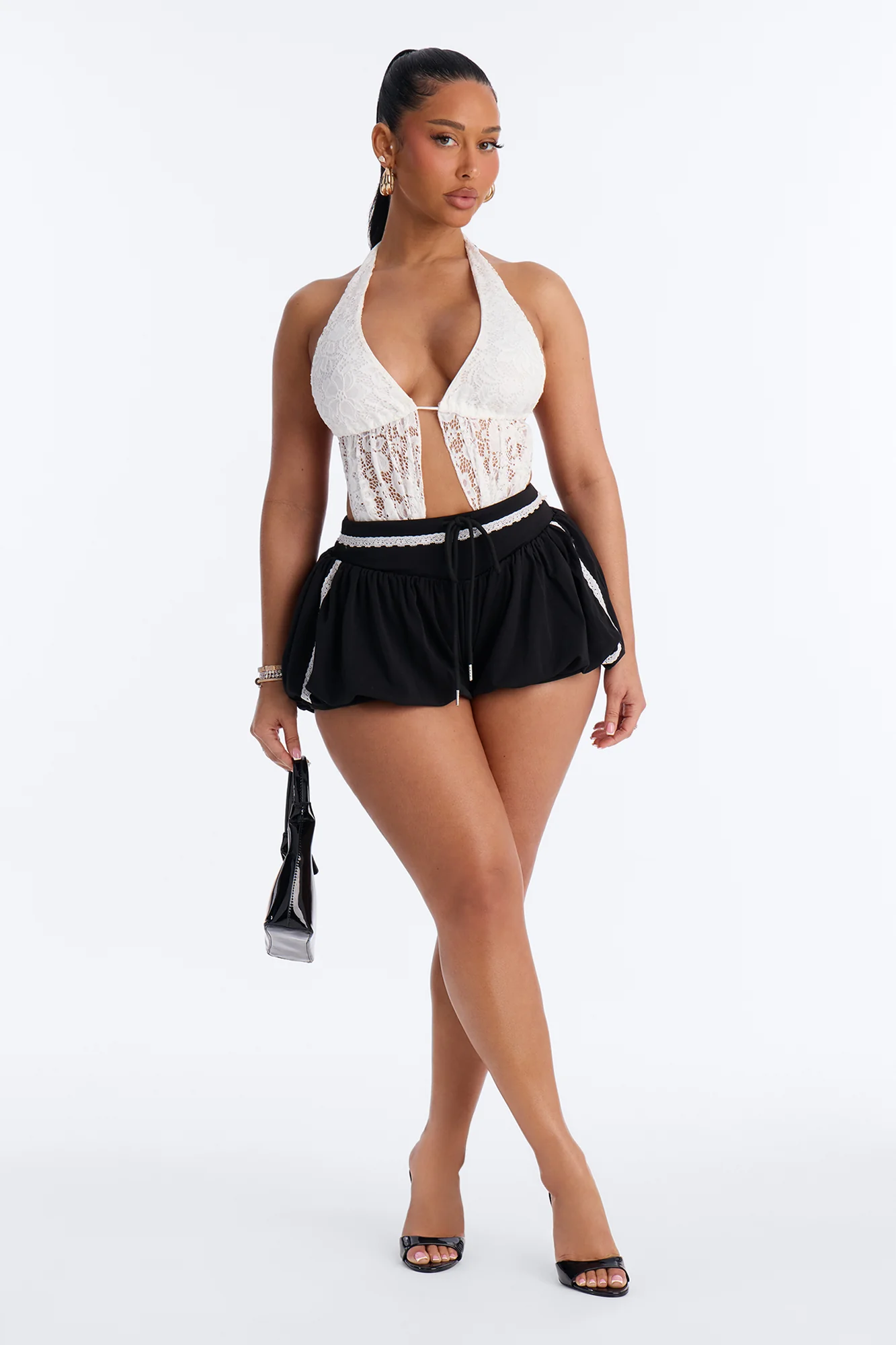 Playing Games Lace Trim Bubble Micro Short - Black/combo