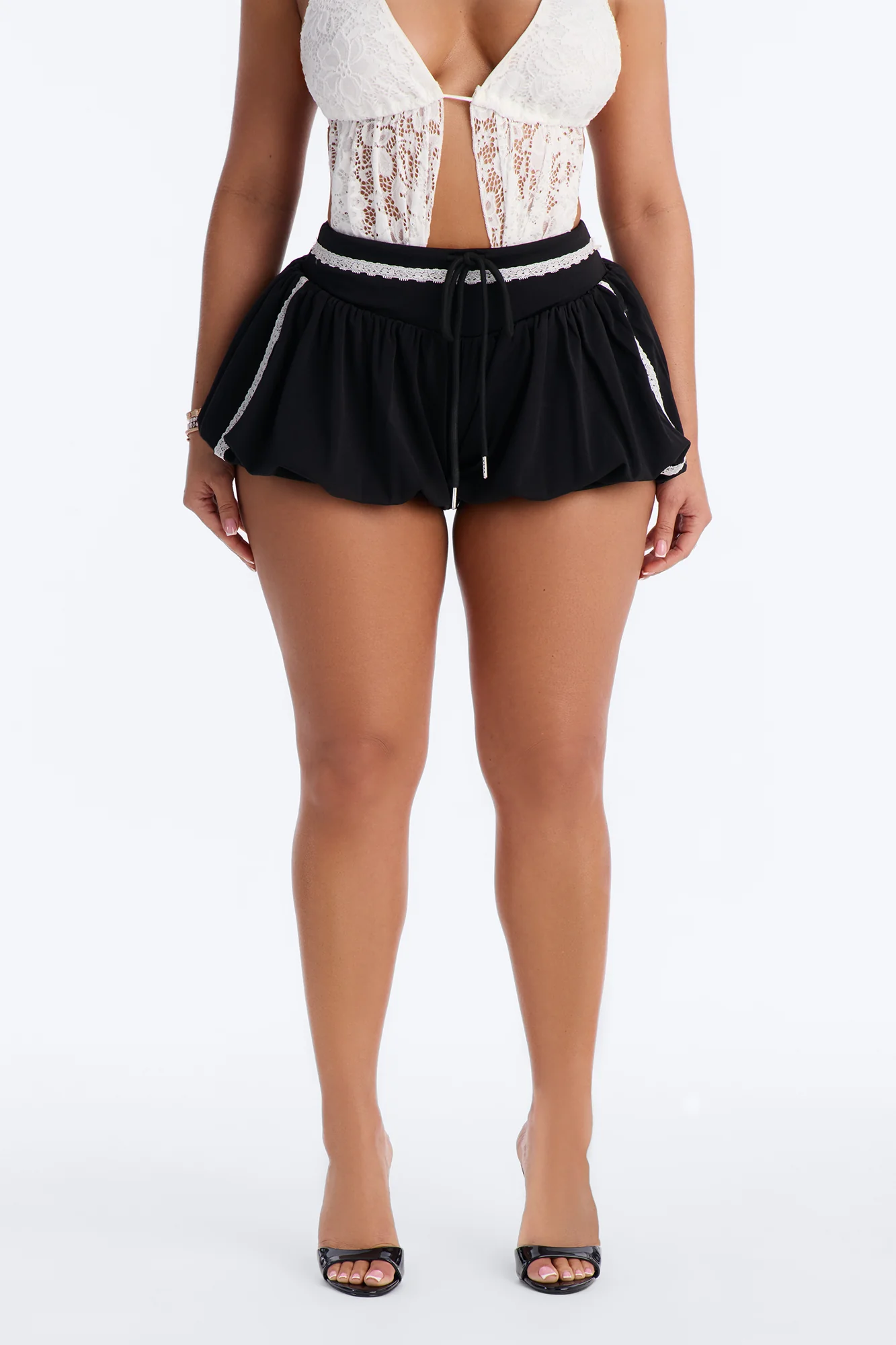 Playing Games Lace Trim Bubble Micro Short - Black/combo - Image 2