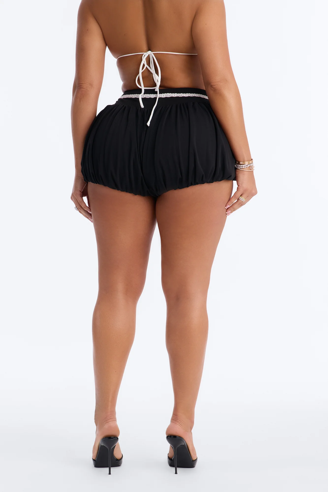 Playing Games Lace Trim Bubble Micro Short - Black/combo - Image 4