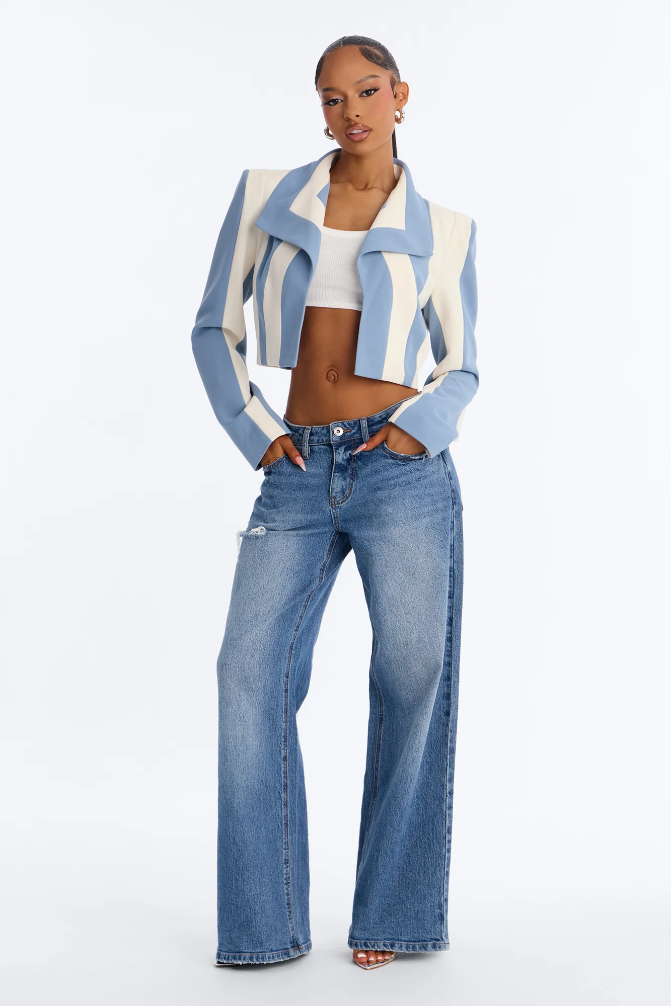 Playing Mind Games Cropped Blazer - Blue/combo - Image 2