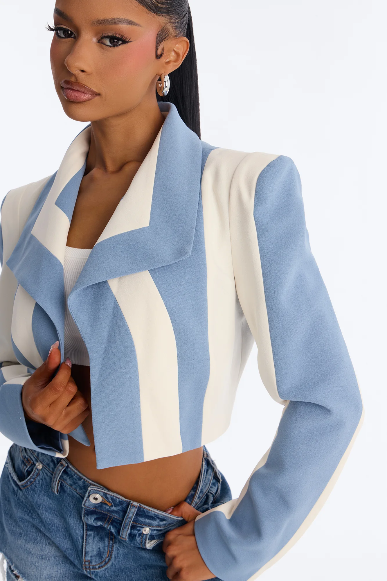 Playing Mind Games Cropped Blazer - Blue/combo - Image 3