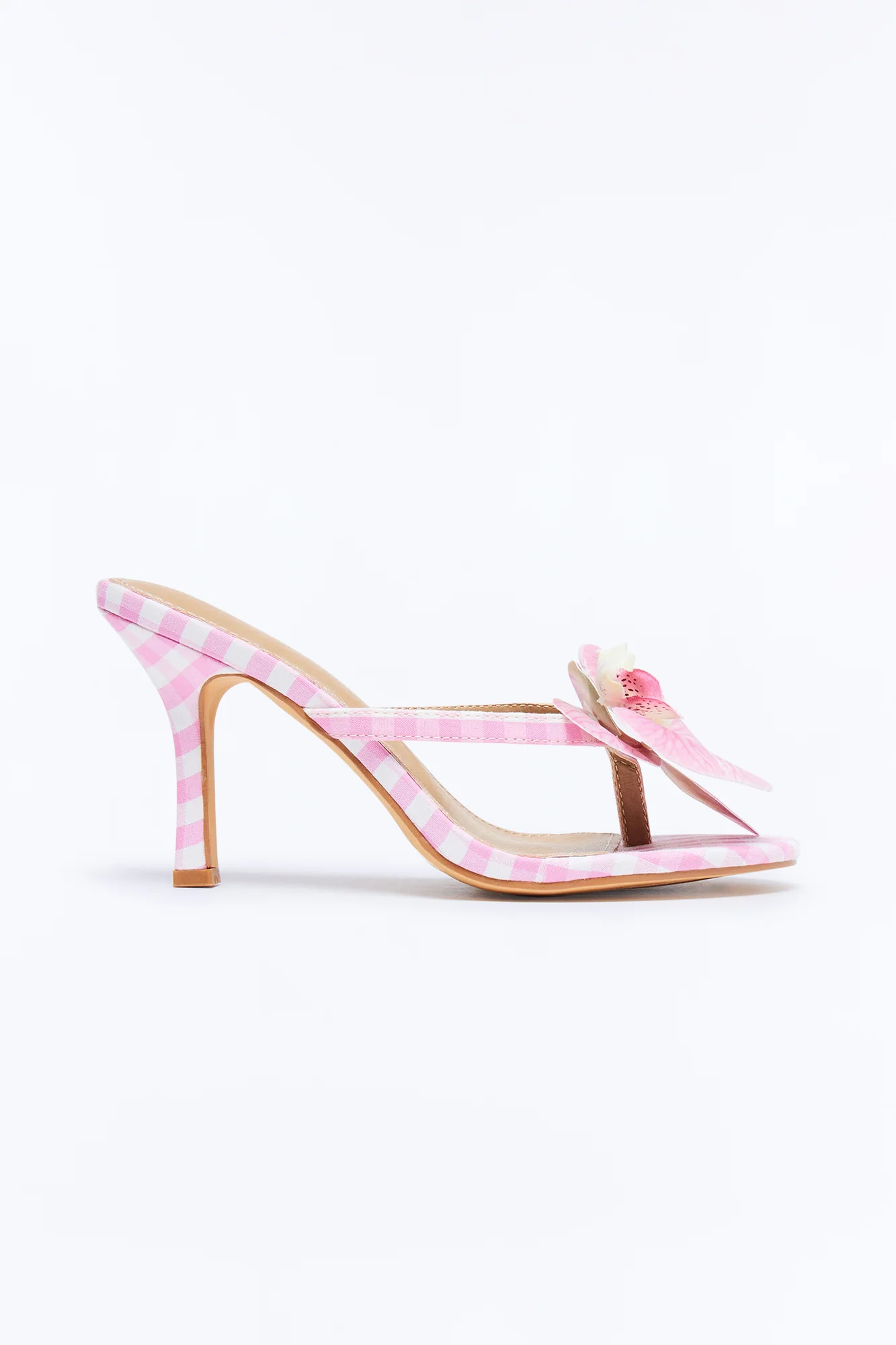 Plentiful Flower Gingham Thong Heels - Pink - Image 4