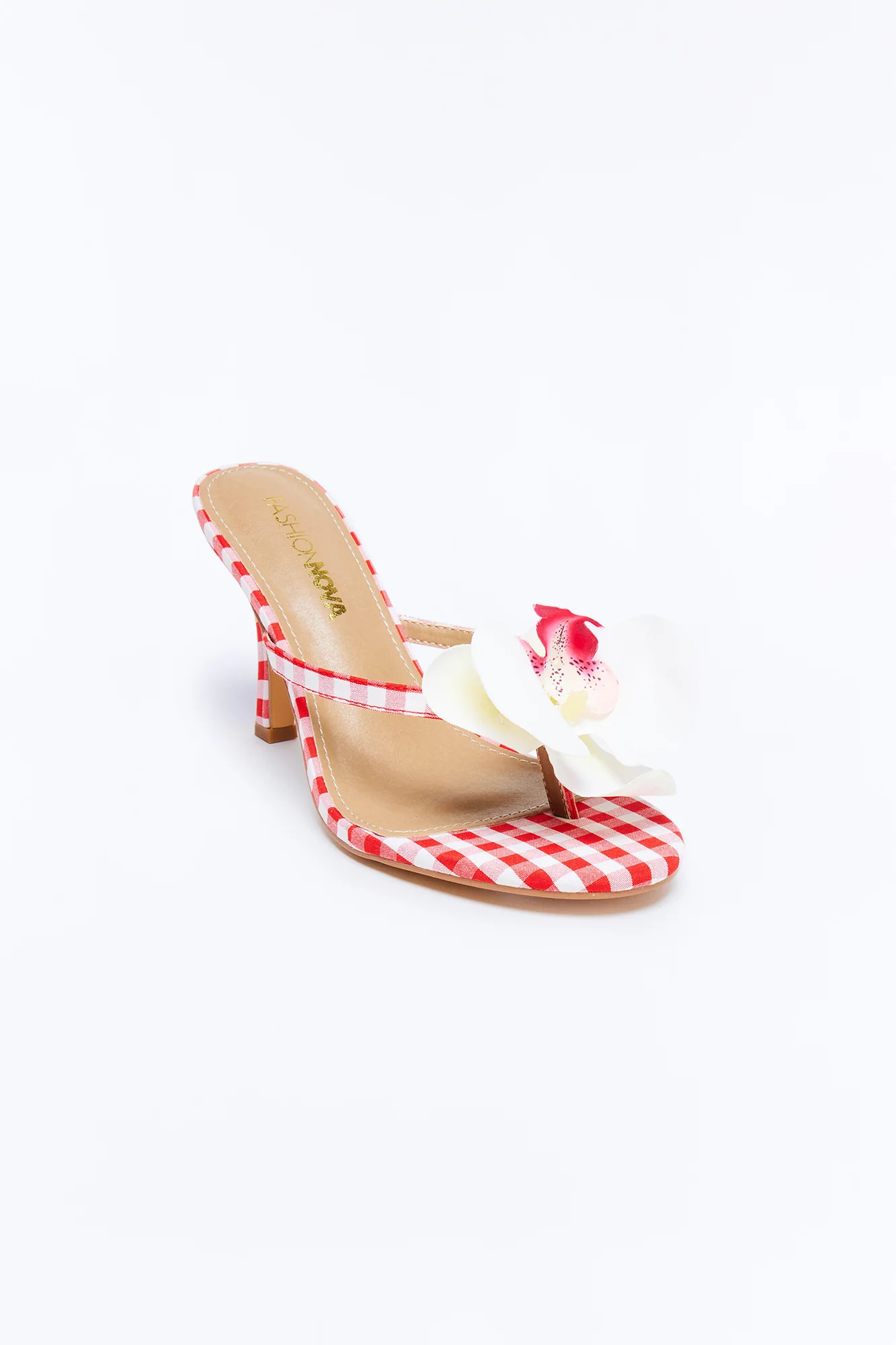 Plentiful Flower Gingham Thong Heels - Red - Image 2