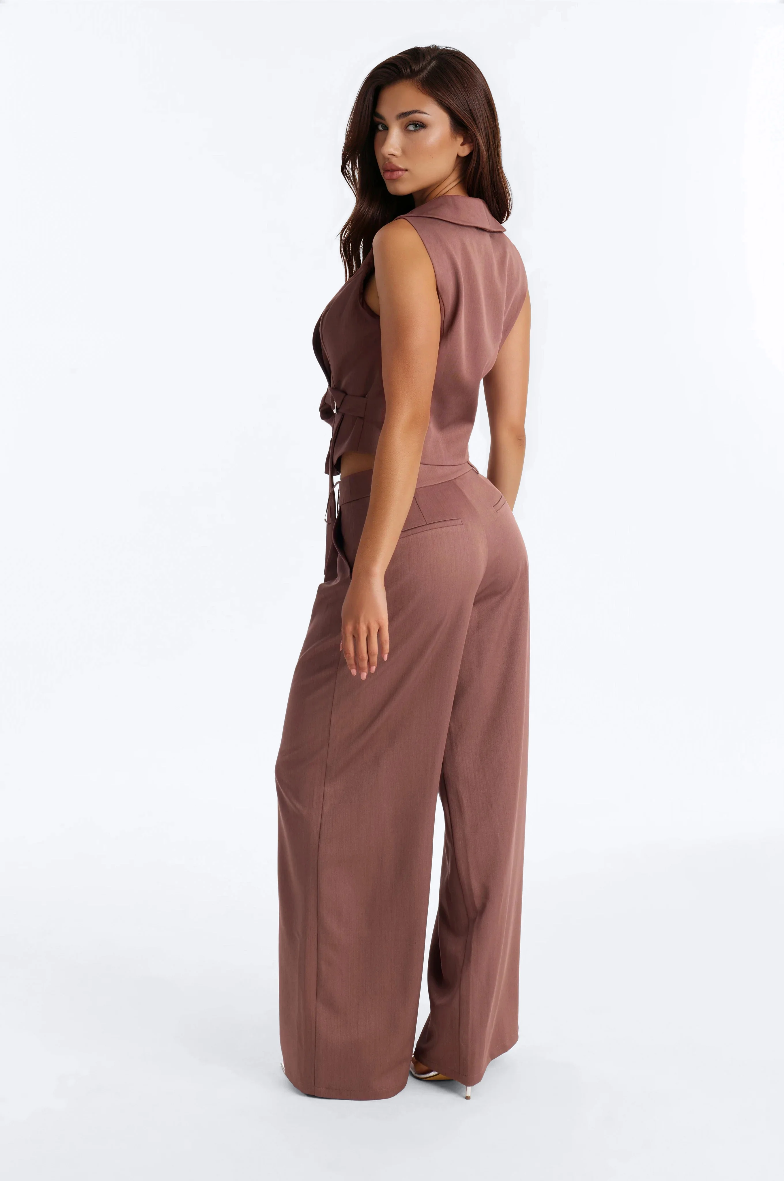 Polished Presence Vest Pant Set - Brown - Image 5