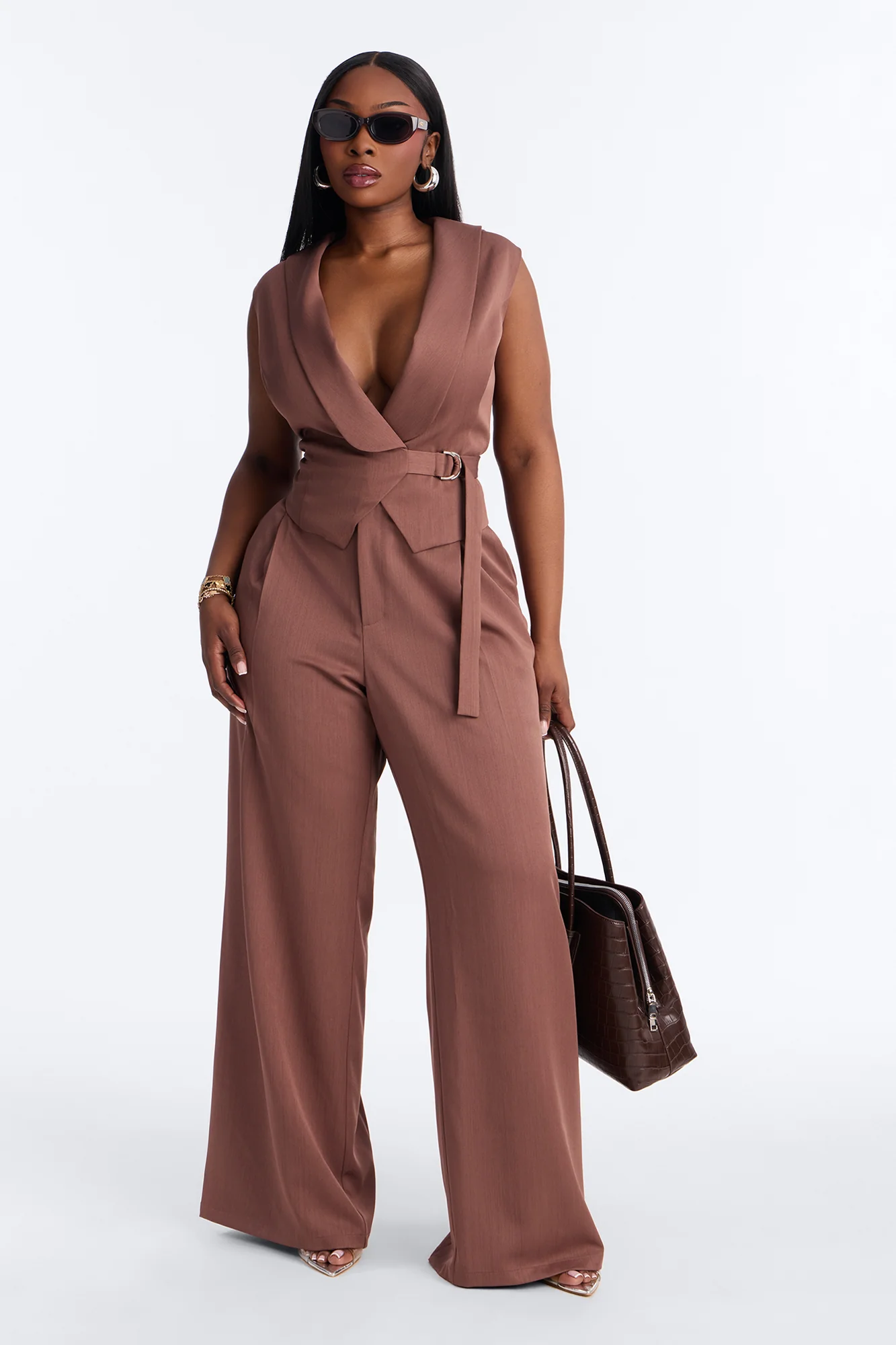 Polished Presence Vest Pant Set - Brown - Image 6