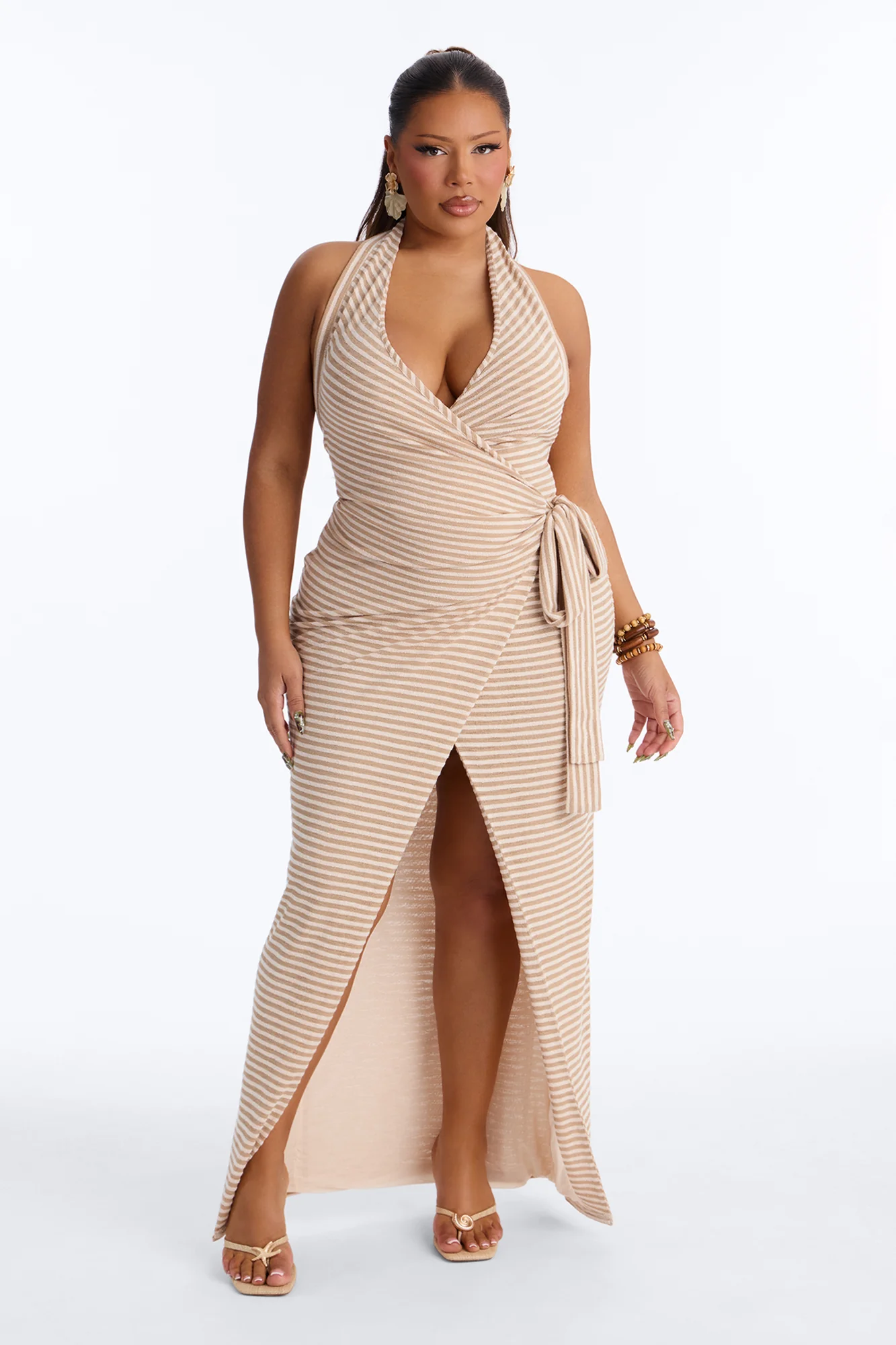 Pool Day Halter Wrap Maxi Dress - Taupe/combo - Image 5