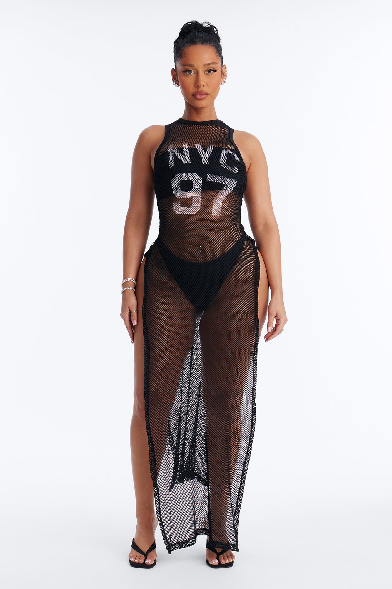 Poolside Chilling Fishnet Cover Up Dress - Black