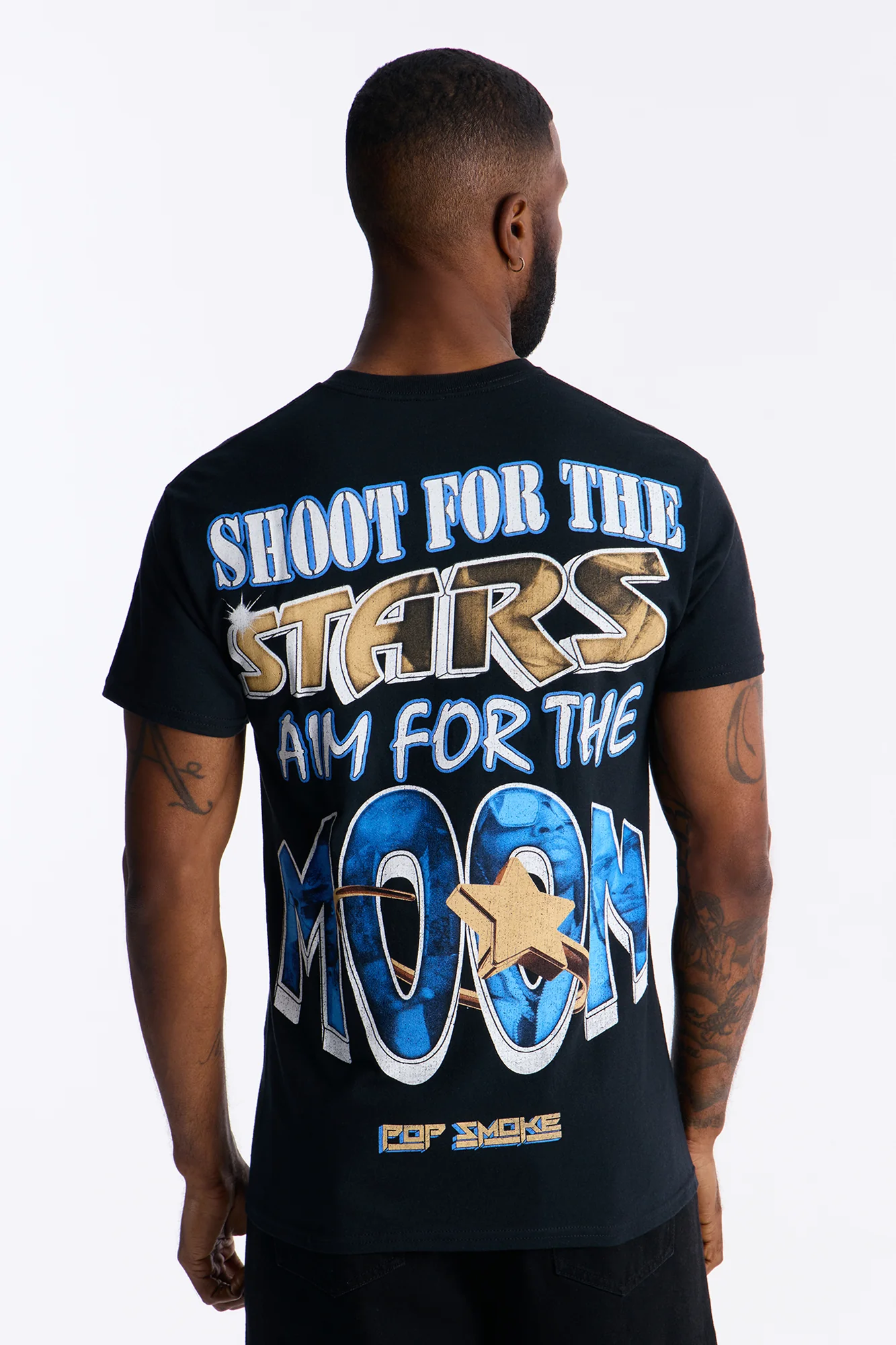 Pop Smoke Aim For The Moon Graphic Short Sleeve Tee - Black - Image 4